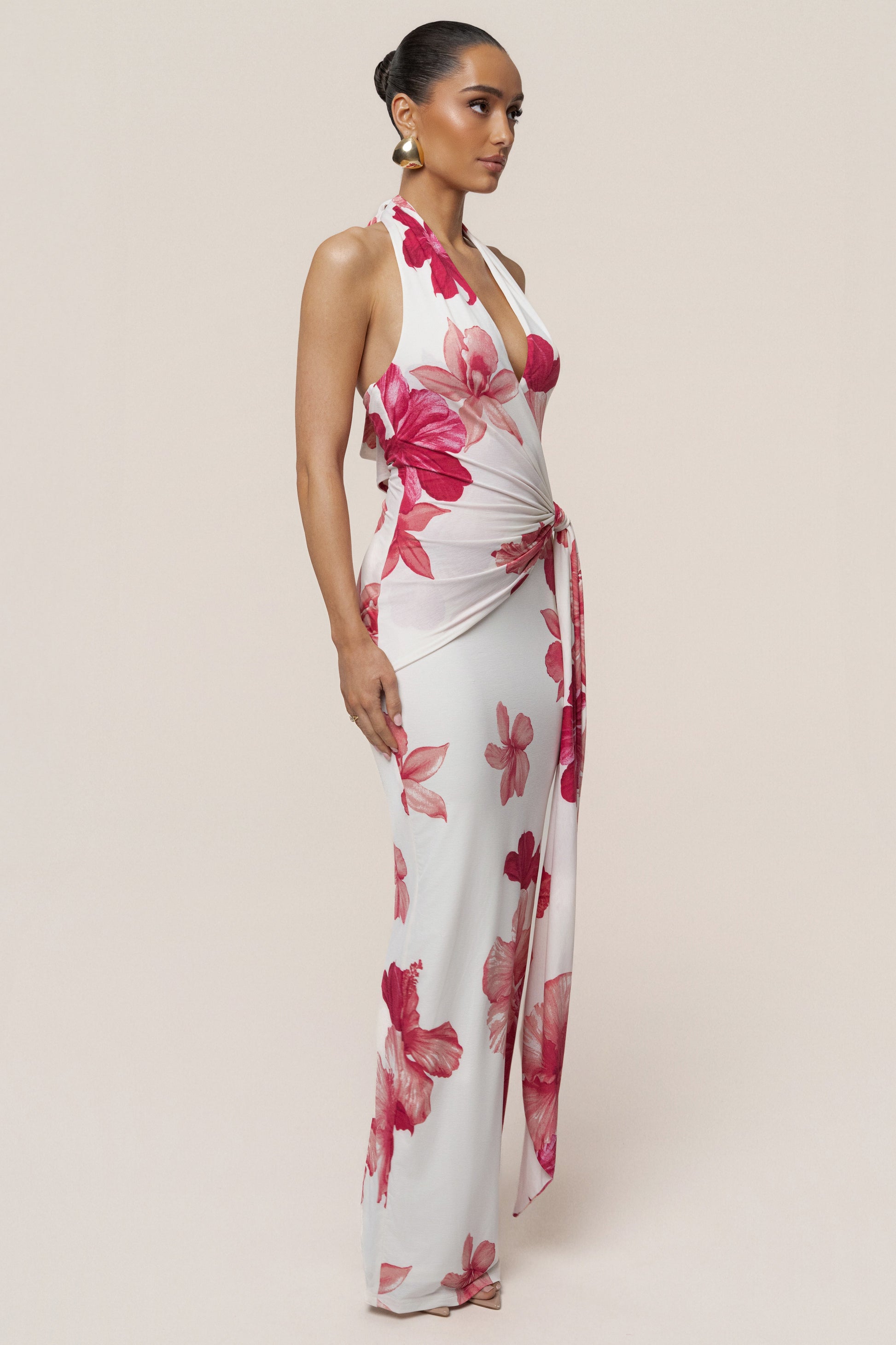 Red Floral Island Blossom Maxi Dress JLUXLABEL