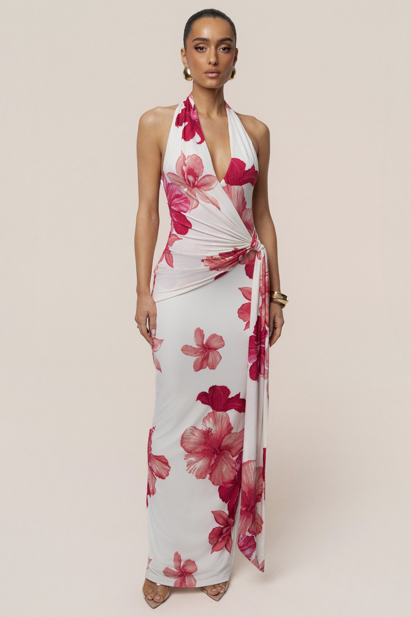 Red Floral Island Blossom Maxi Dress JLUXLABEL