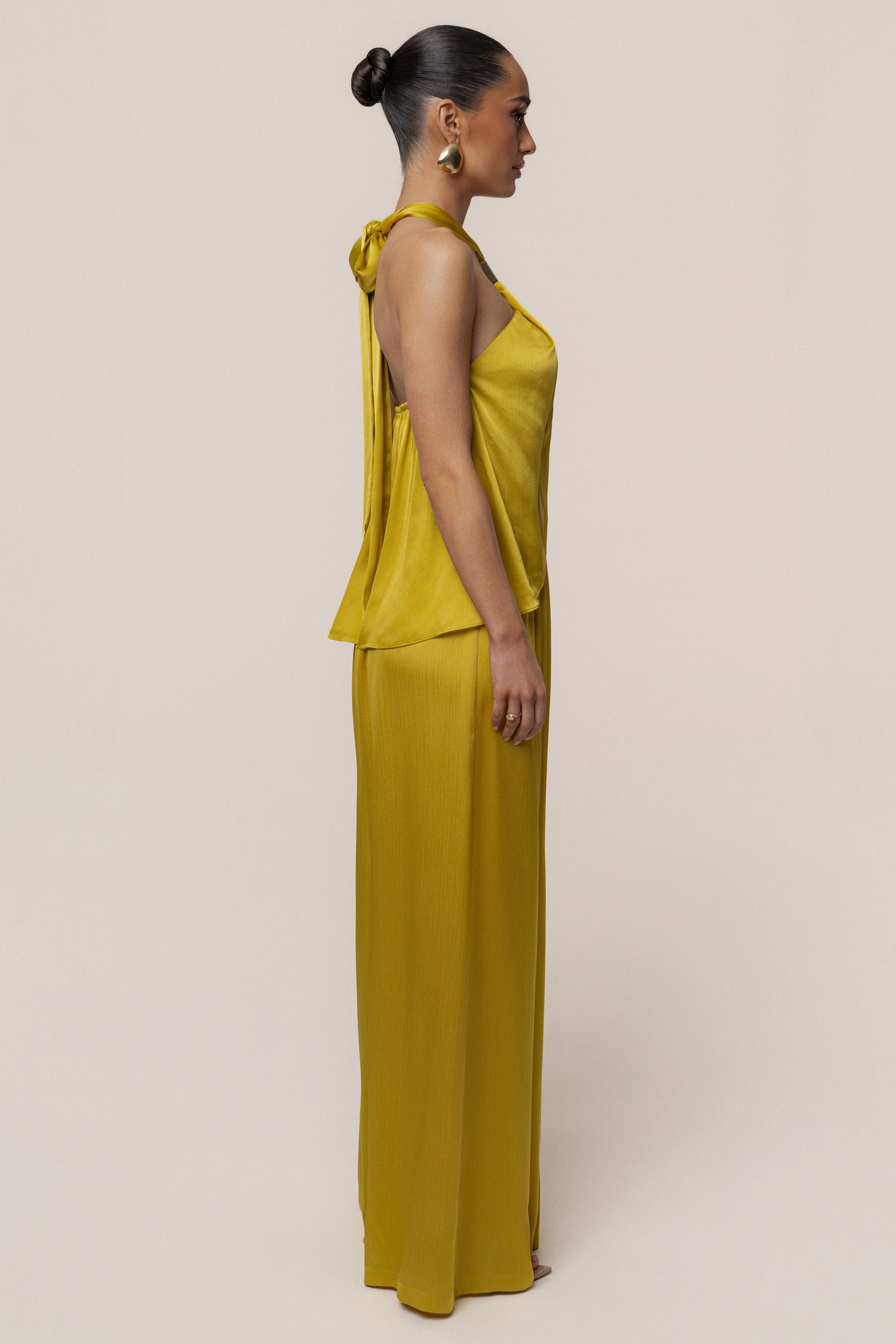 Yellow Cascade Satin Pant Set NEWFASHIONEDGE