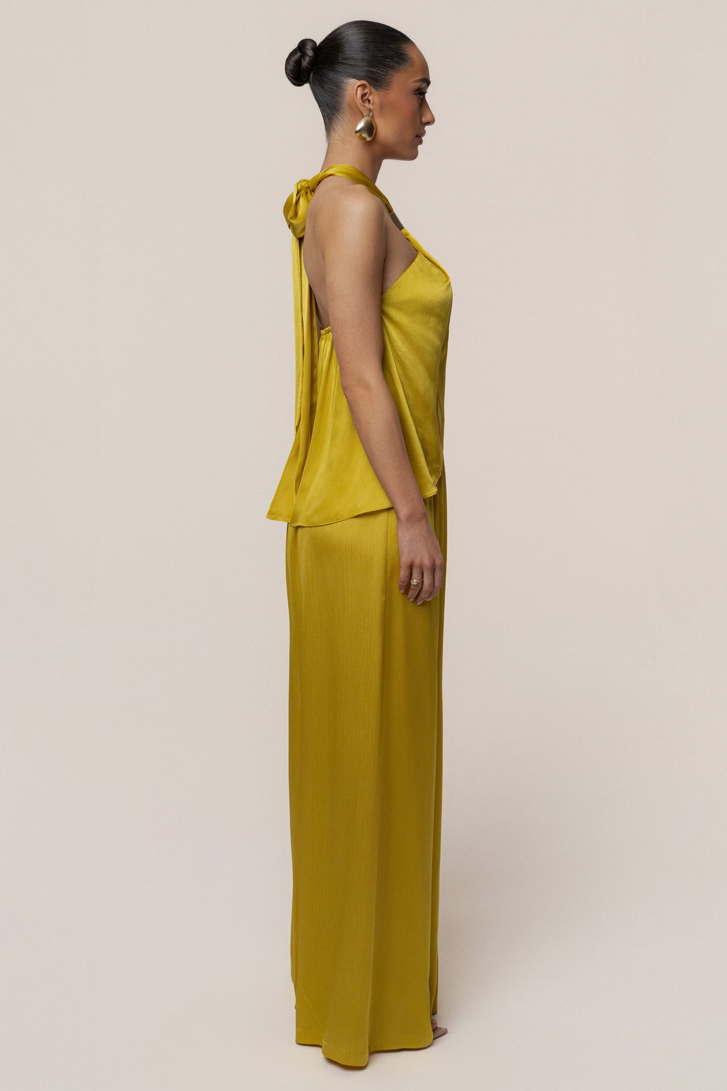 Yellow Cascade Satin Pant Set