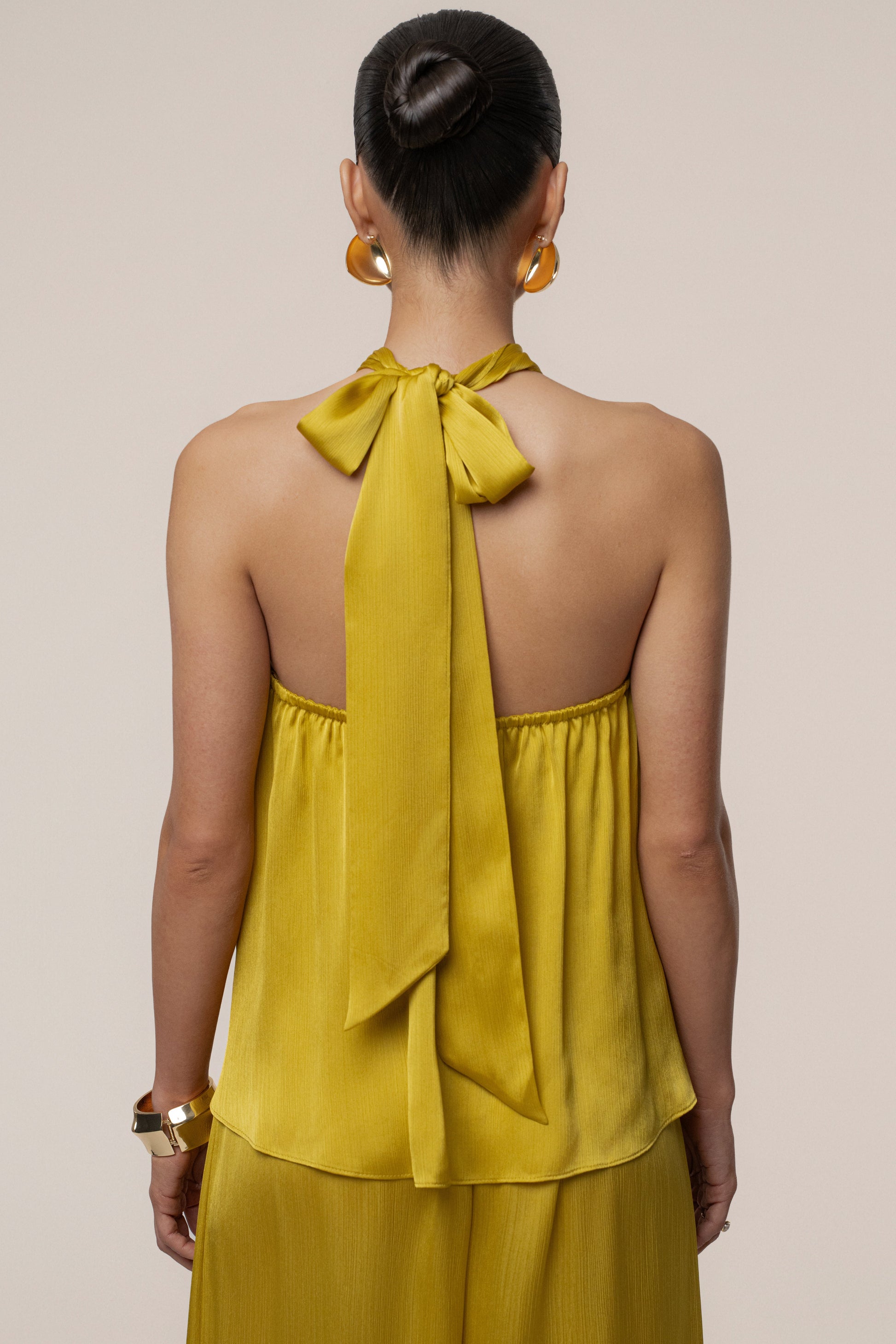 Yellow Cascade Satin Pant Set NEWFASHIONEDGE
