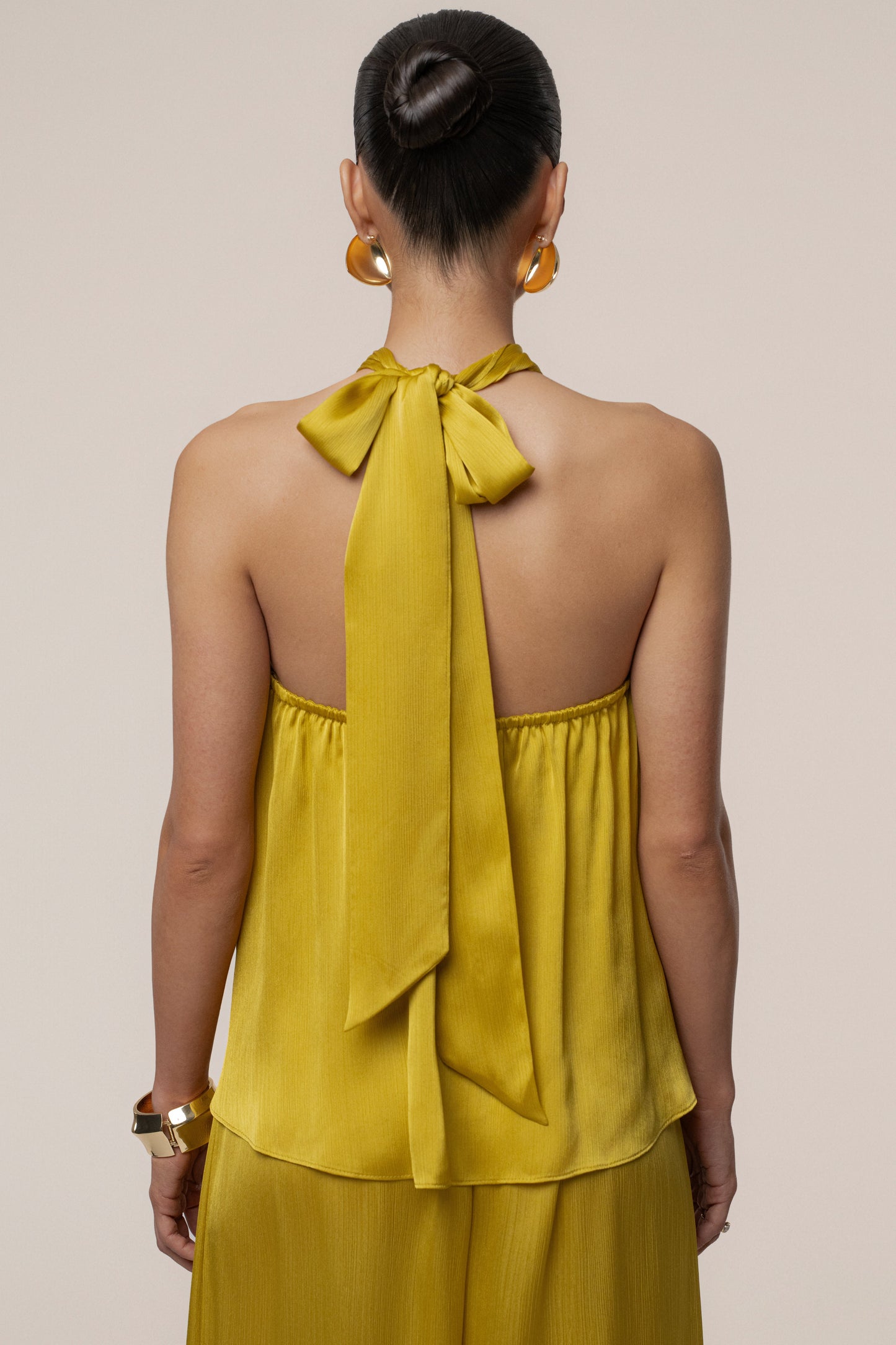 Yellow Cascade Satin Pant Set