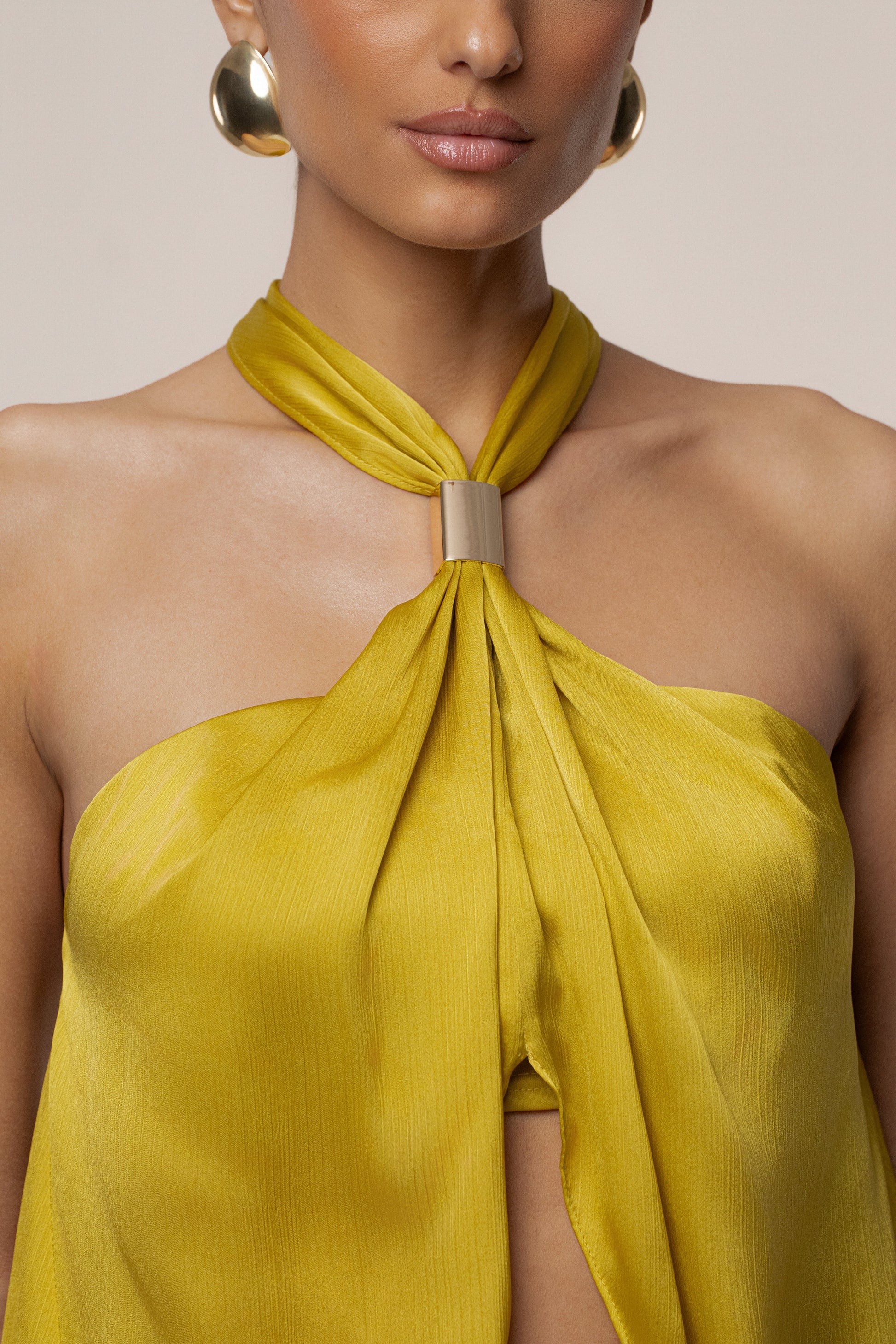 Yellow Cascade Satin Pant Set NEWFASHIONEDGE