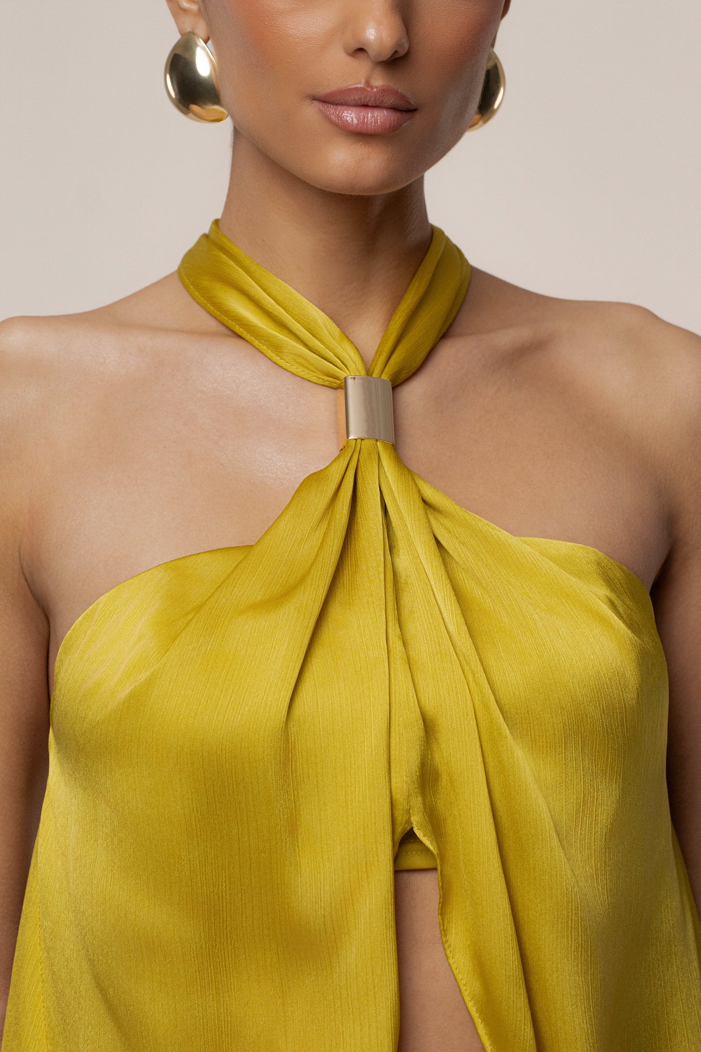 Yellow Cascade Satin Pant Set