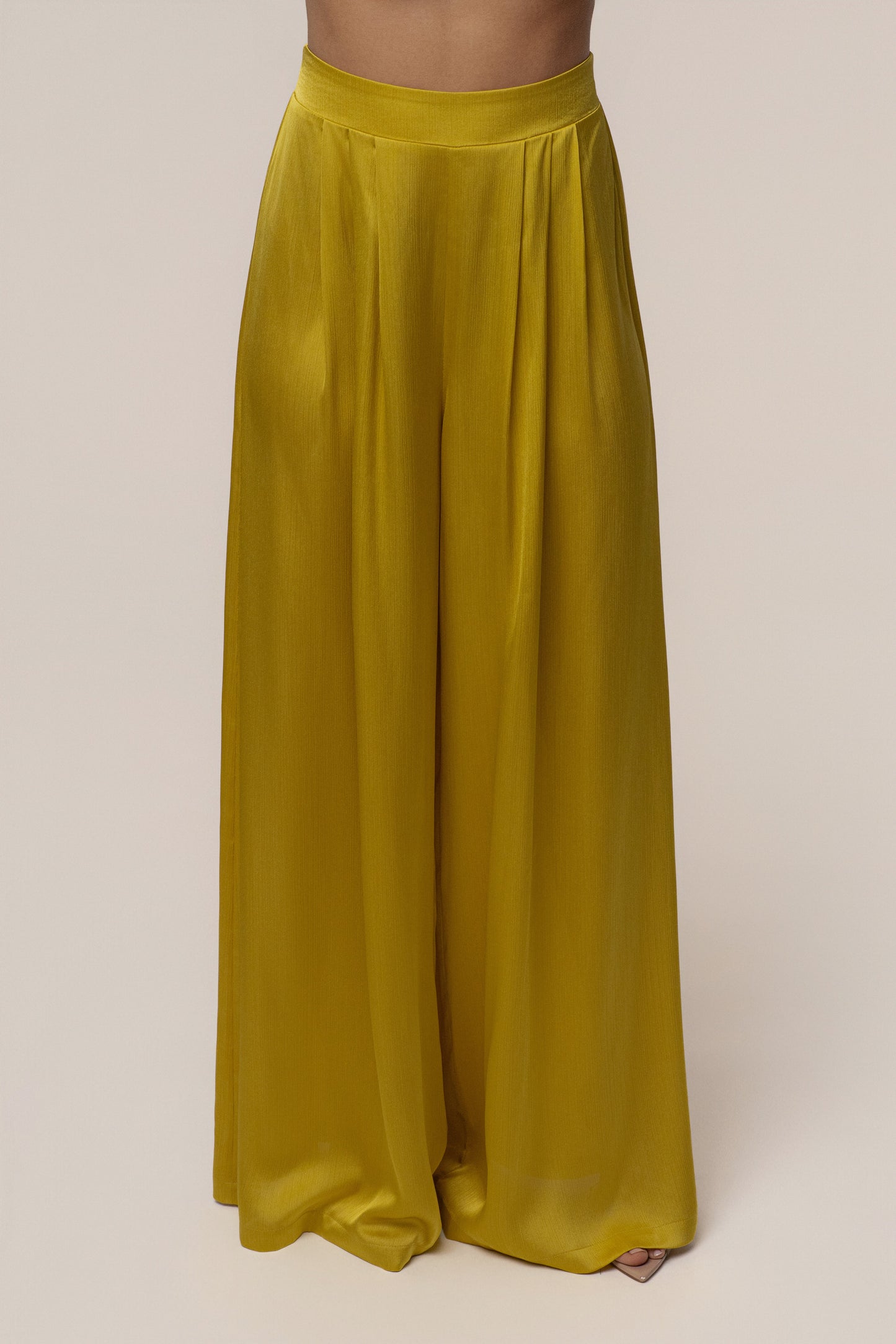 Yellow Cascade Satin Pant Set NEWFASHIONEDGE