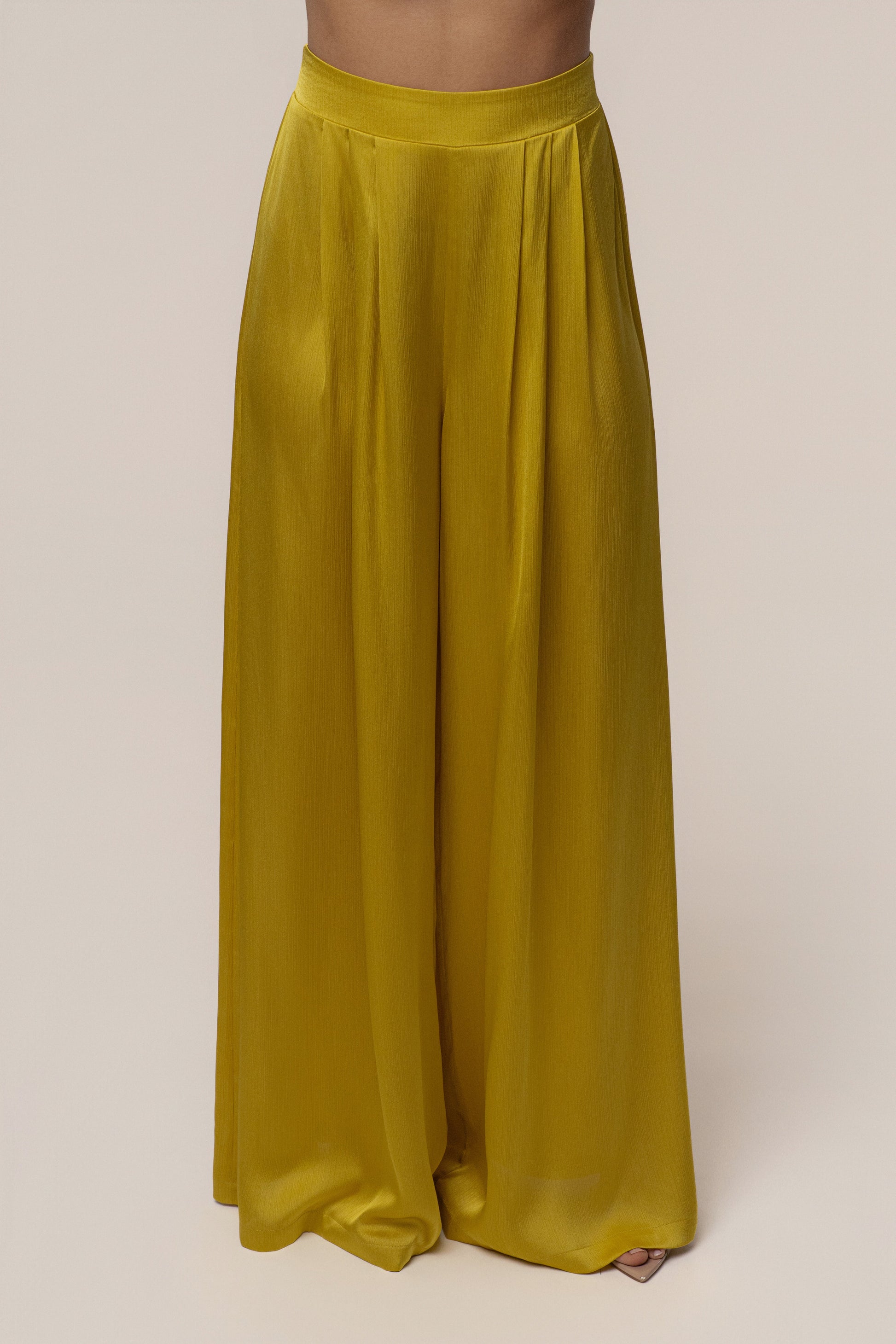 Yellow Cascade Satin Pant Set NEWFASHIONEDGE