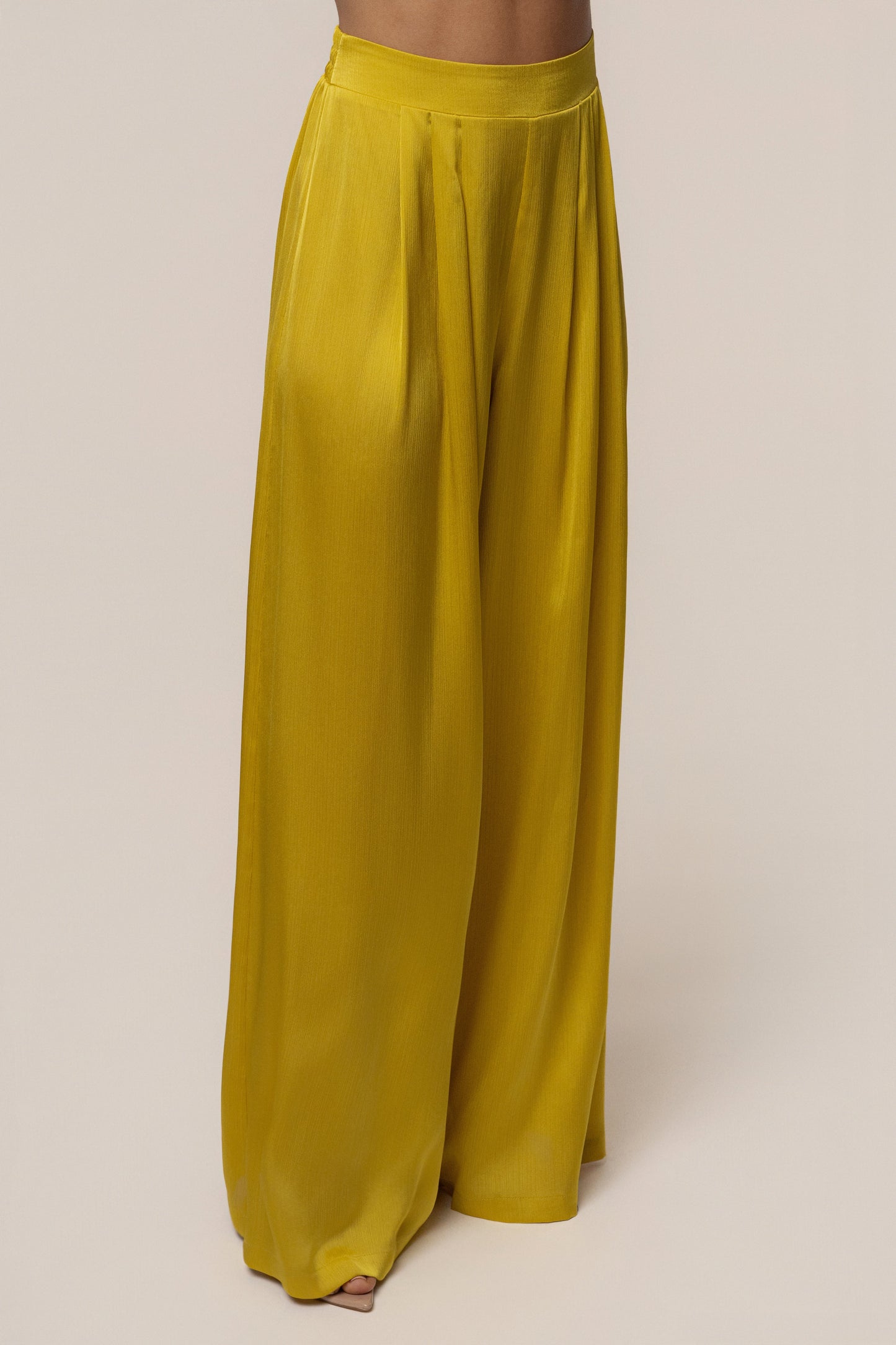 Yellow Cascade Satin Pant Set NEWFASHIONEDGE