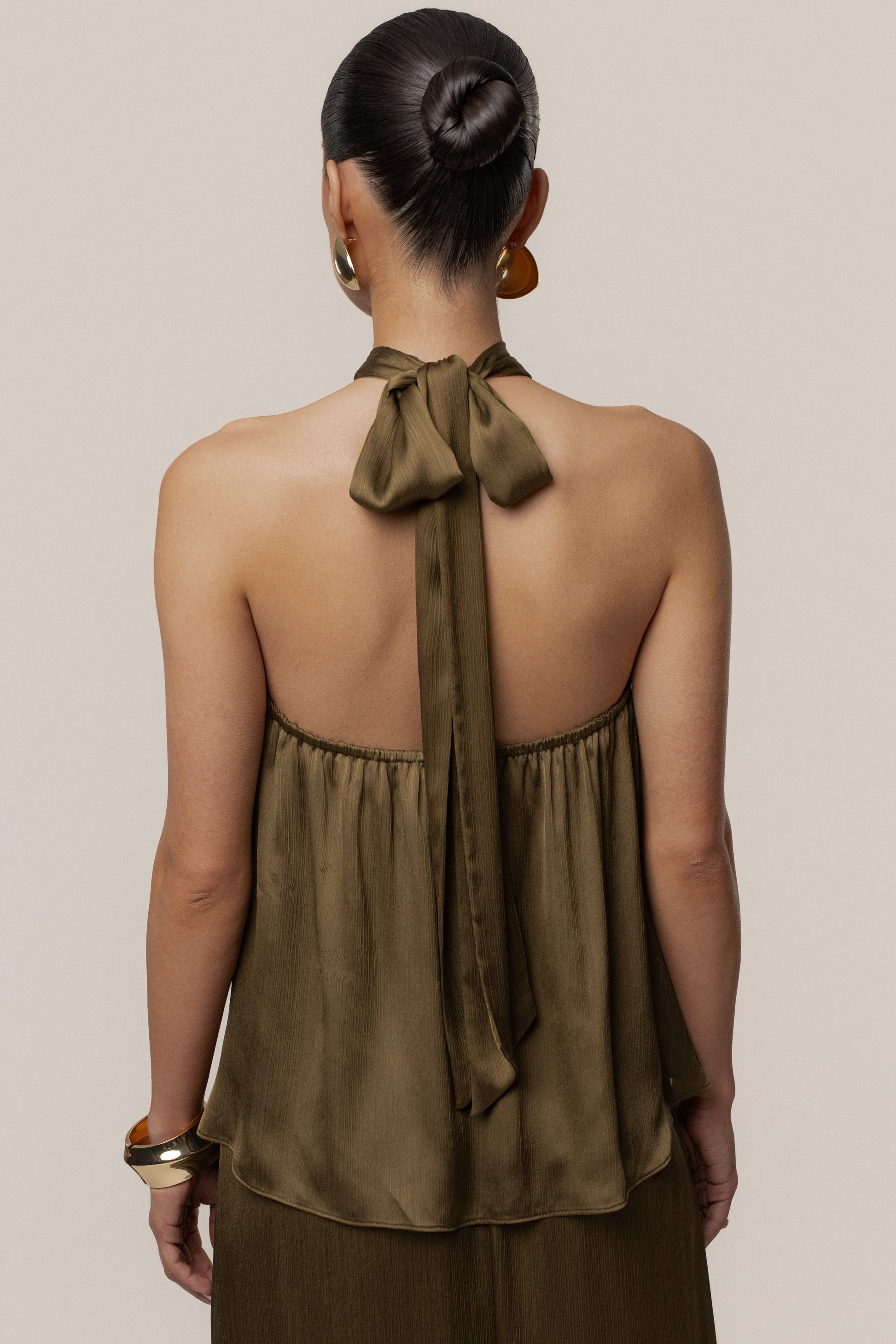 Olive Cascade Satin Pant Set NEWFASHIONEDGE