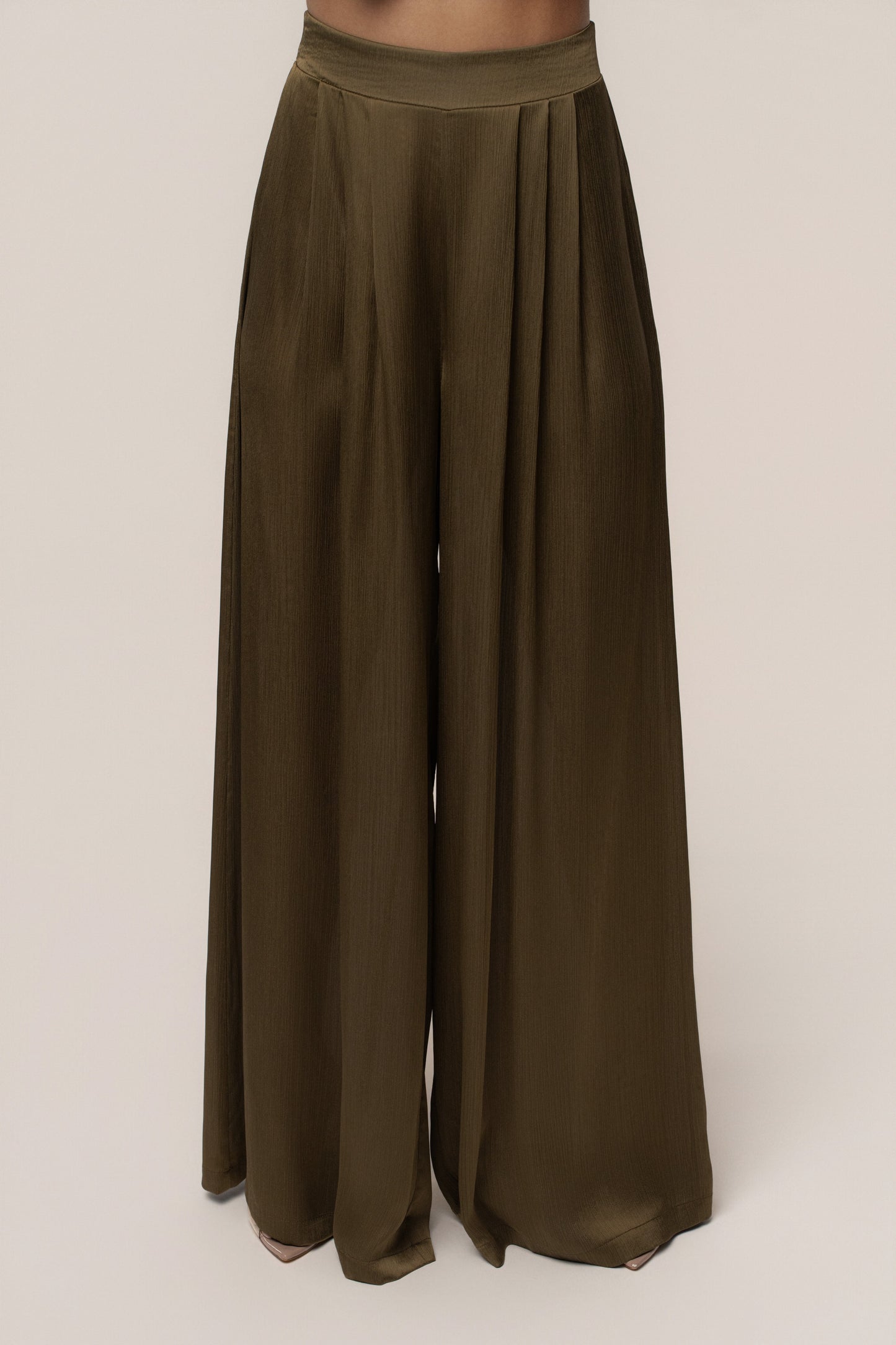 Olive Cascade Satin Pant Set NEWFASHIONEDGE