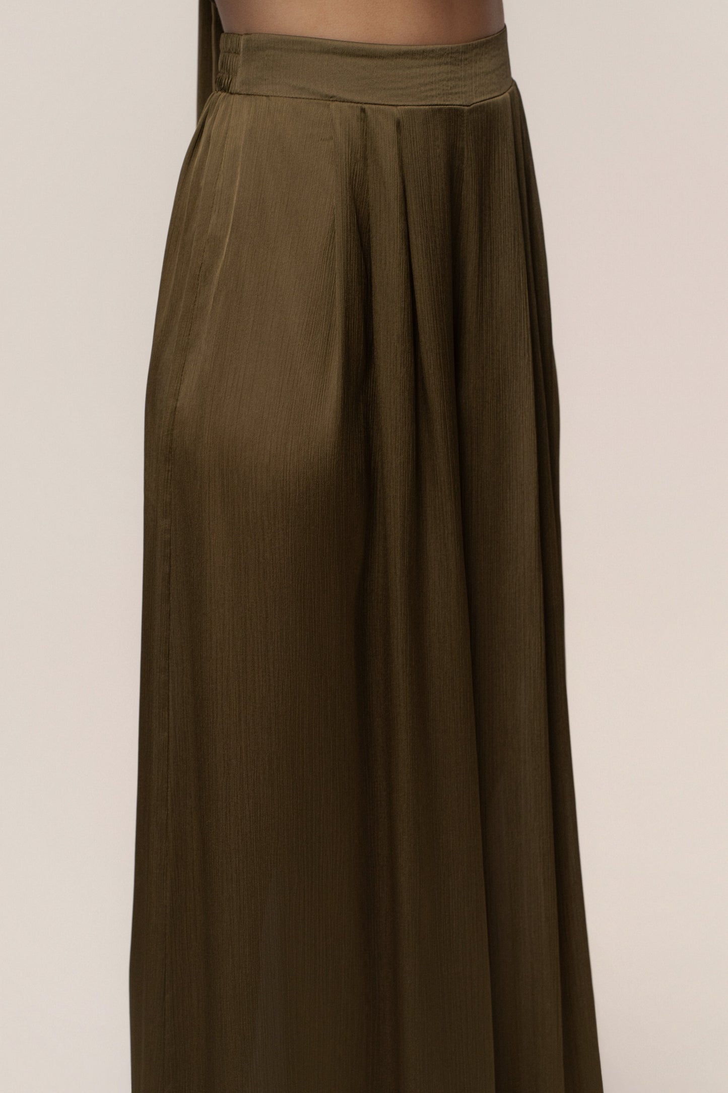Olive Cascade Satin Pant Set