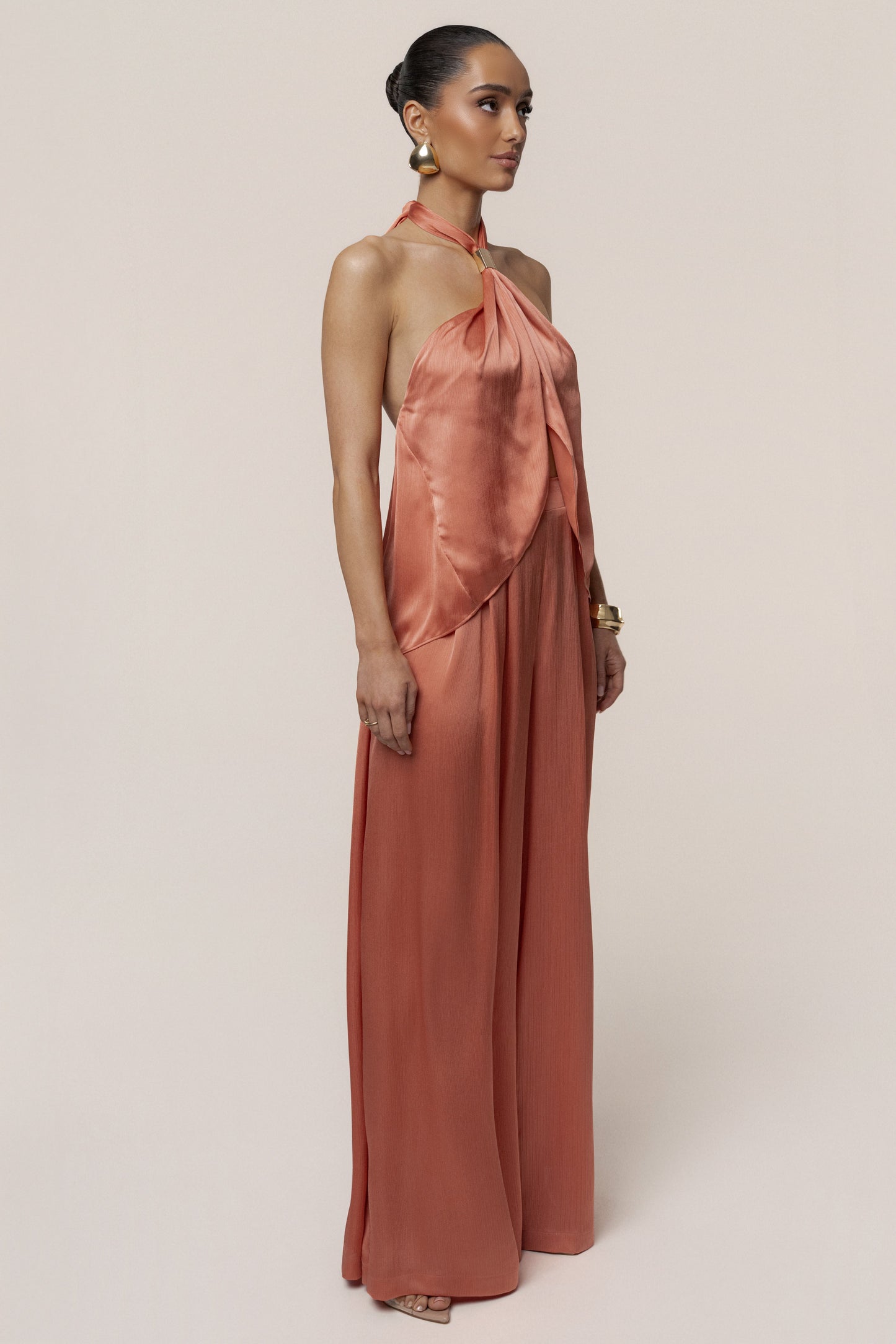 Salmon Cascade Satin Pant Set