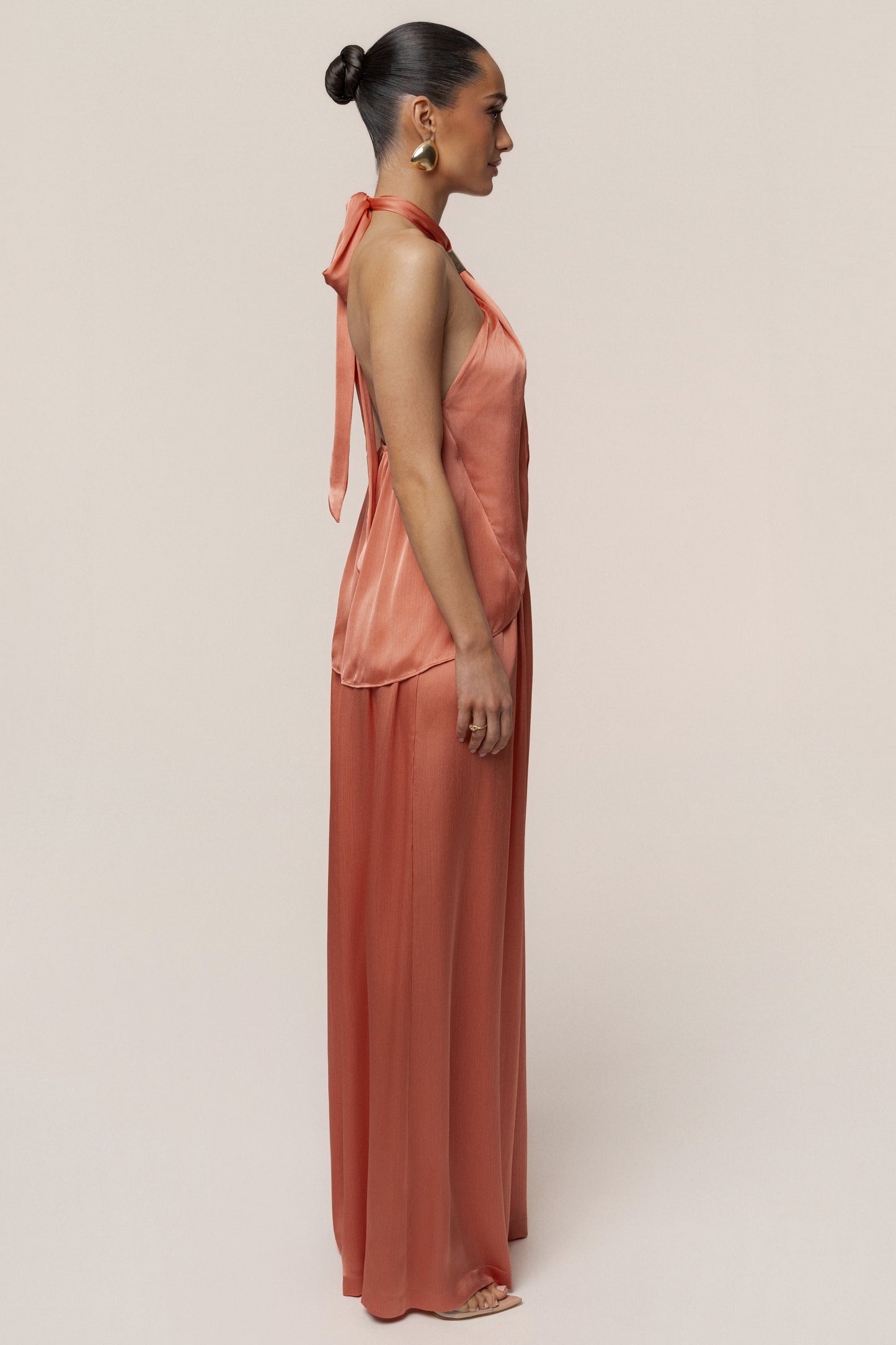 Salmon Cascade Satin Pant Set