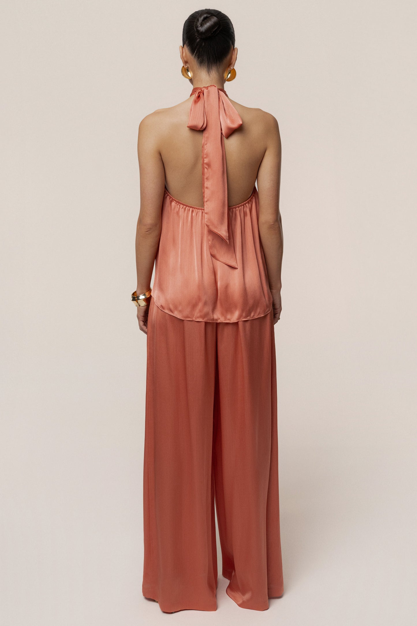 Salmon Cascade Satin Pant Set