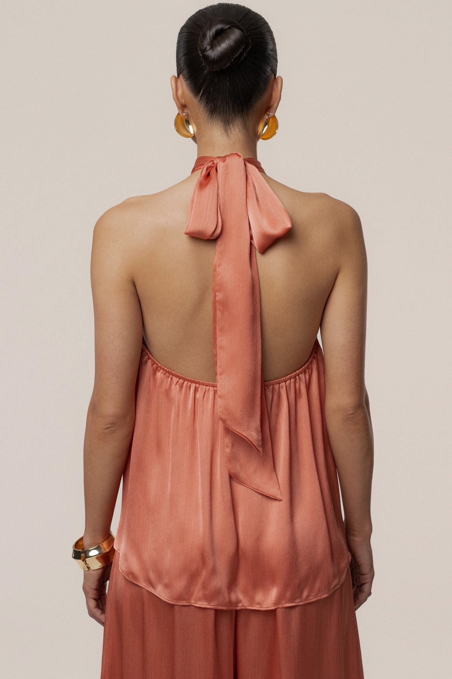 Salmon Cascade Satin Pant Set