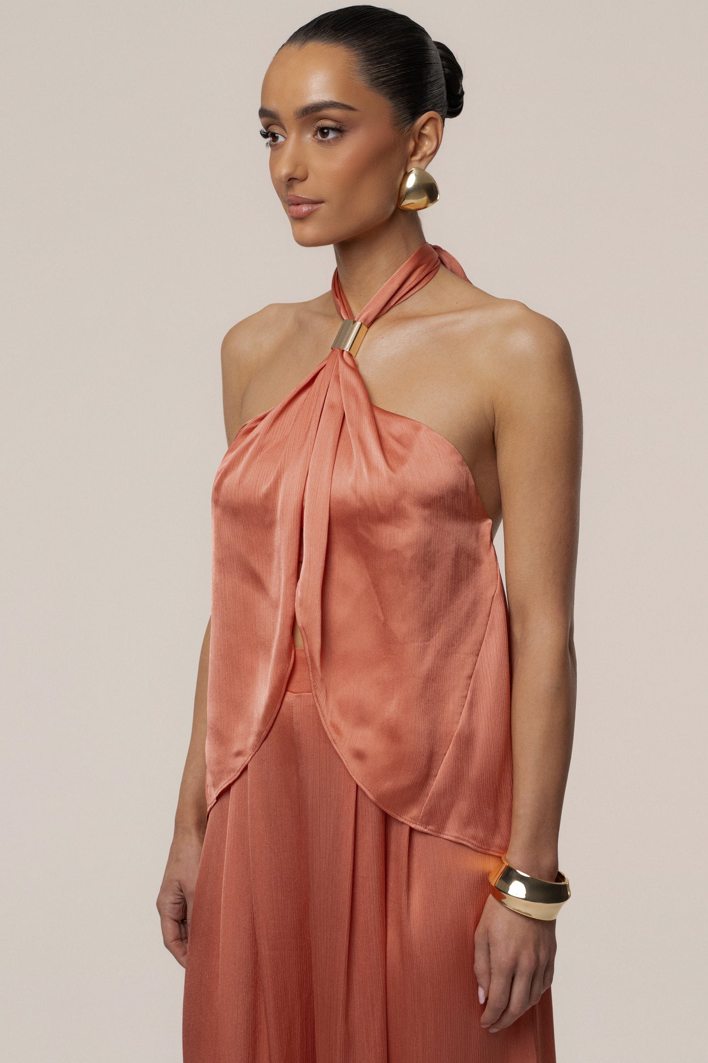Salmon Cascade Satin Pant Set