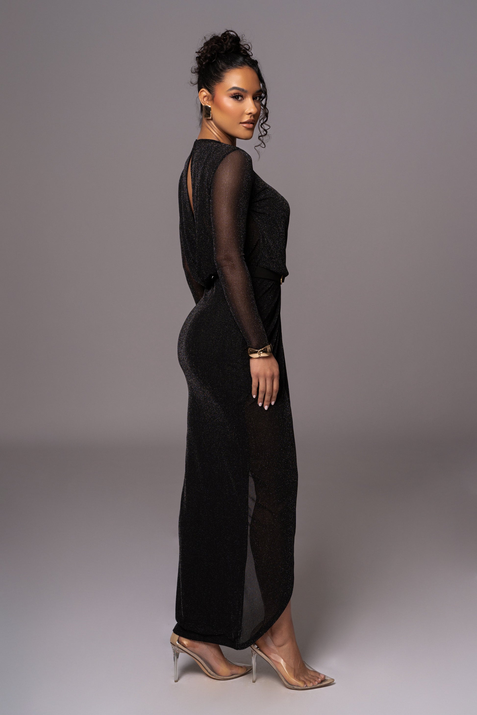 Black Araceli Gathered Maxi Dress JLUXLABEL