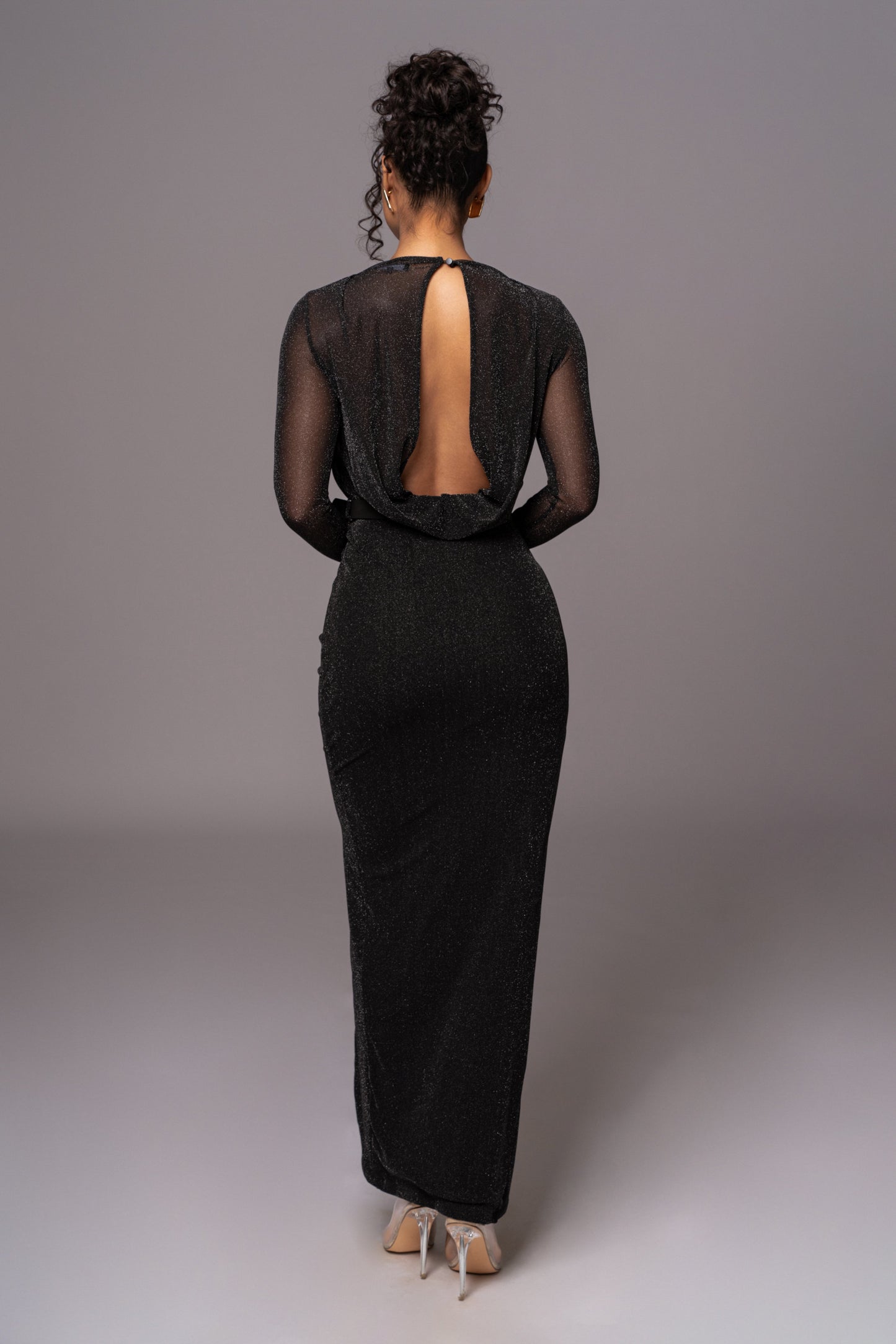 Black Araceli Gathered Maxi Dress JLUXLABEL
