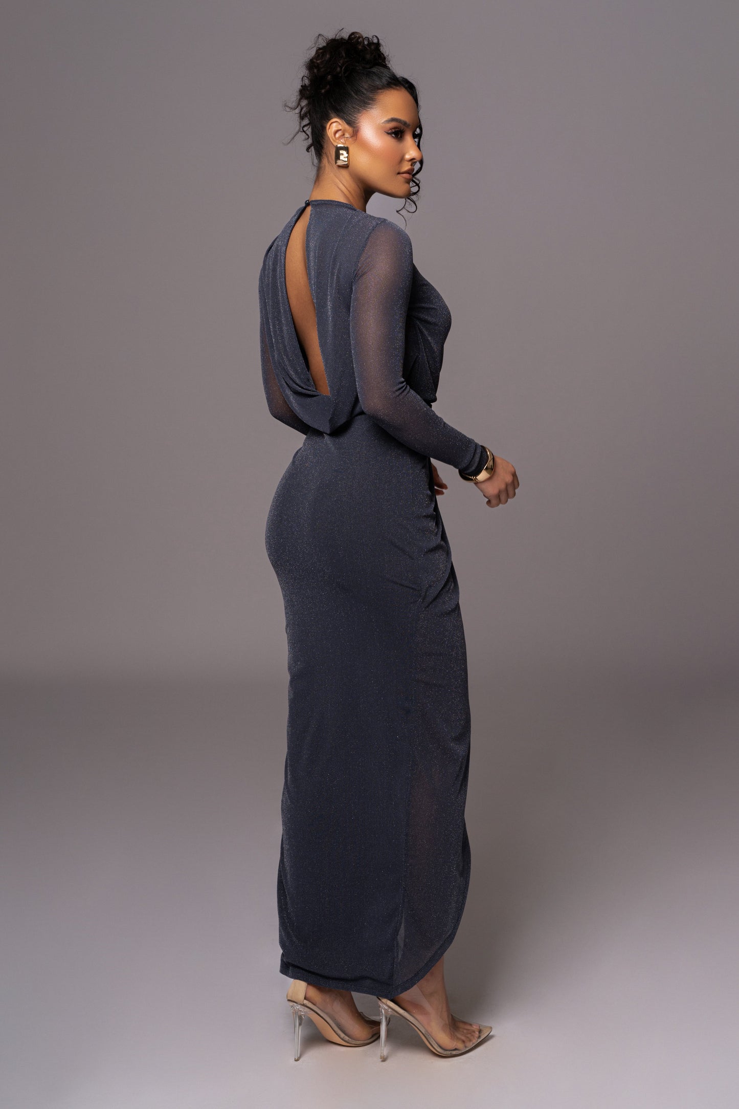 Blue Araceli Gathered Maxi Dress JLUXLABEL