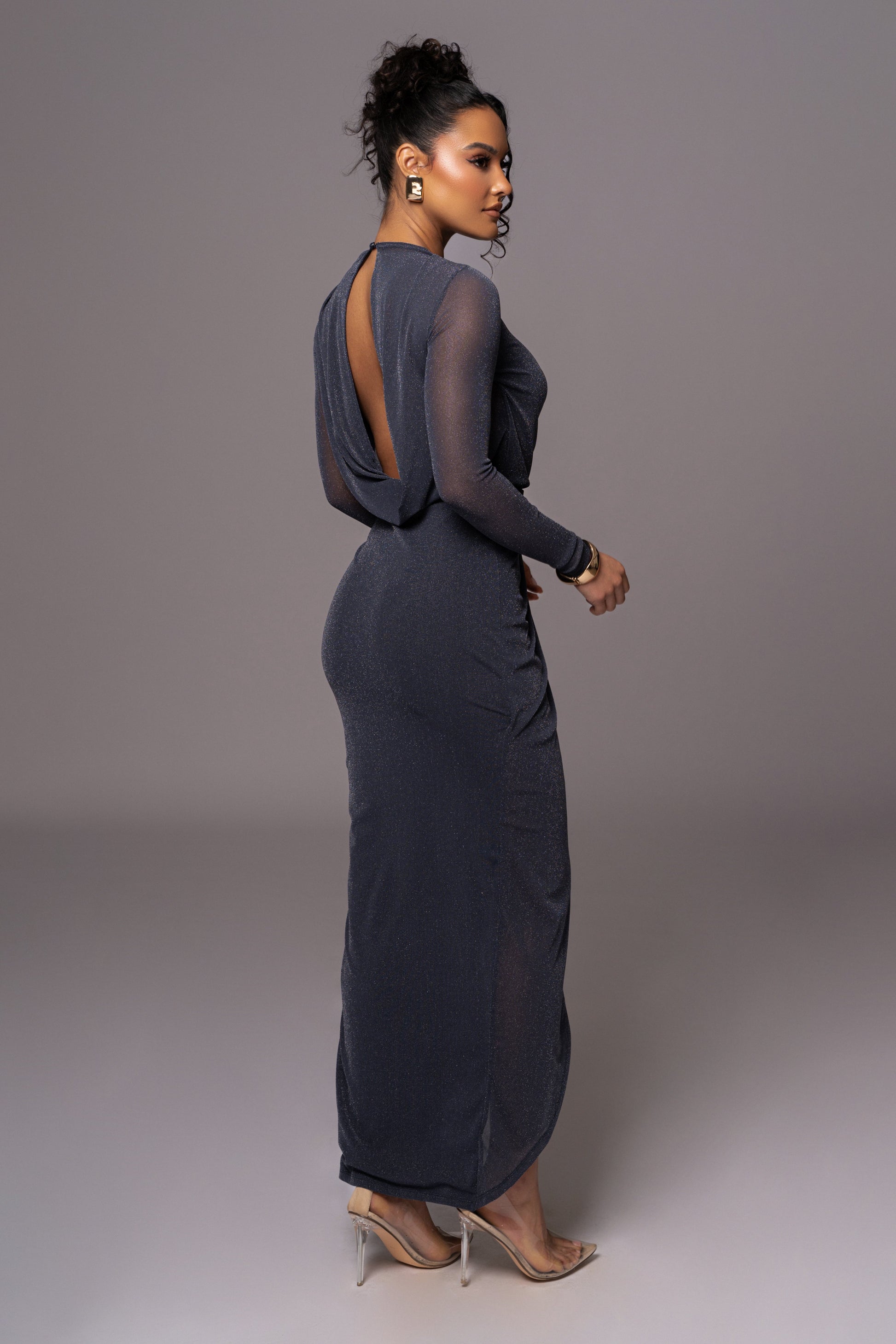 Blue Araceli Gathered Maxi Dress JLUXLABEL