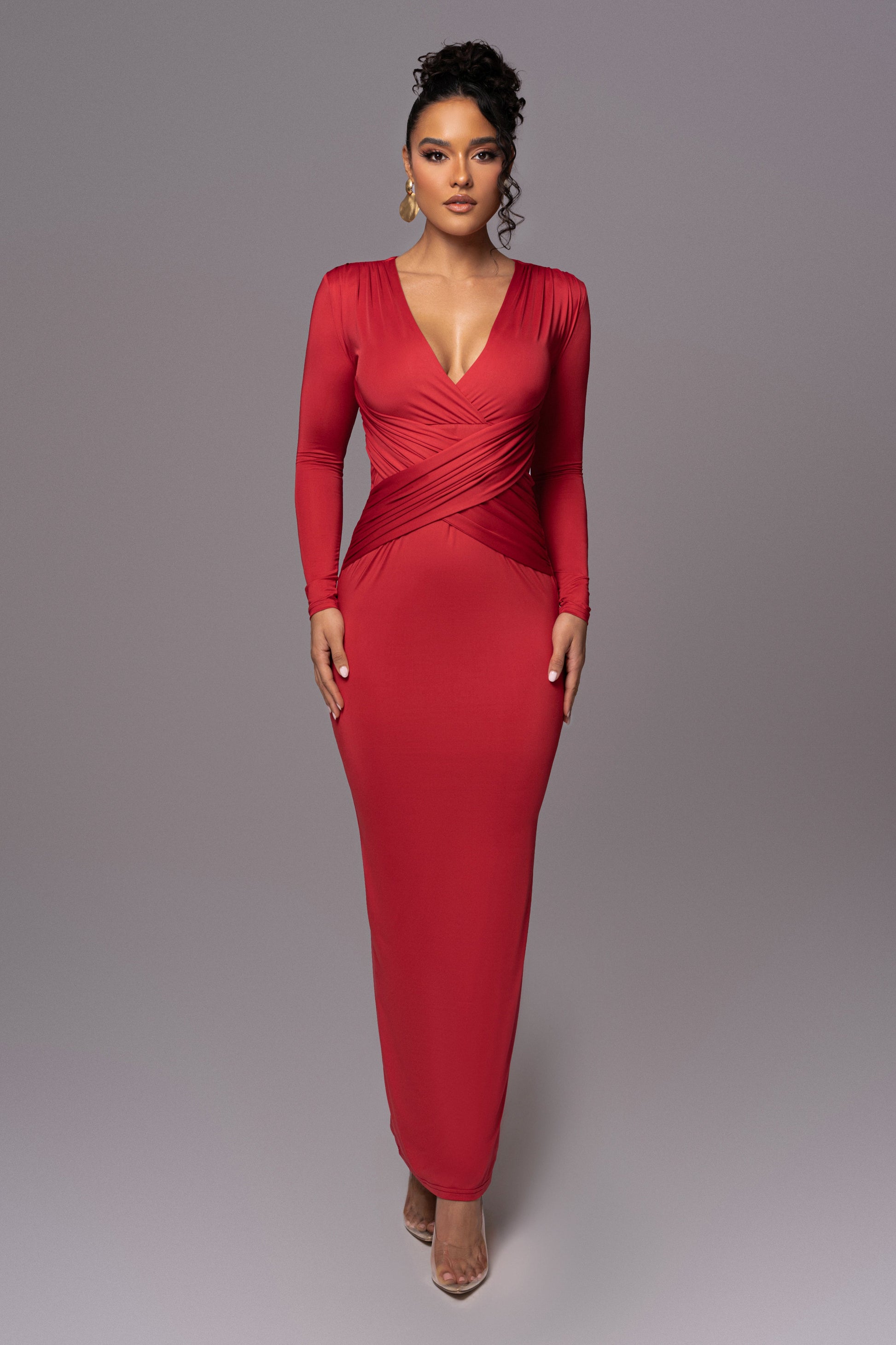 Red Rowan Plunge Maxi Dress JLUXLABEL