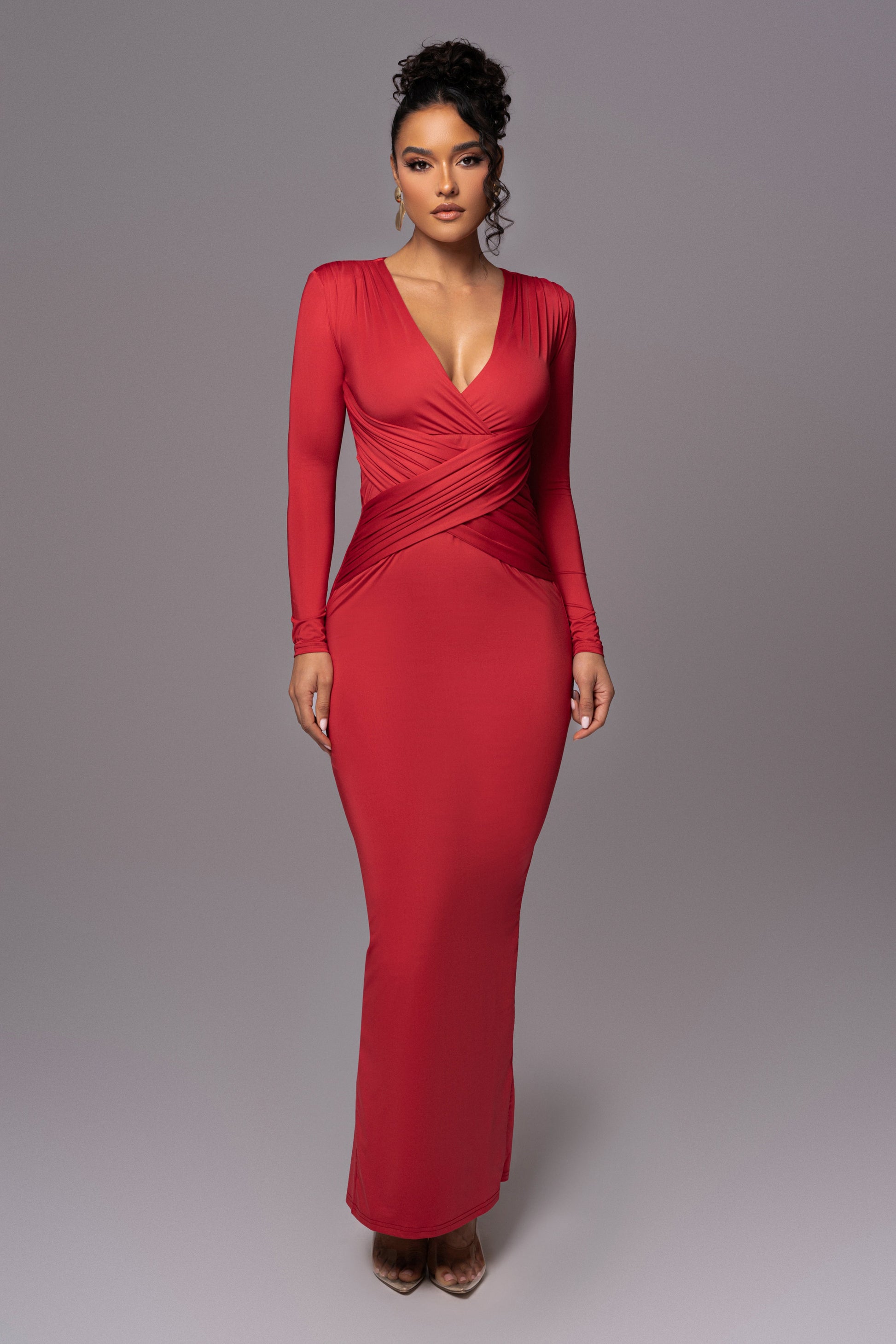 Red Rowan Plunge Maxi Dress JLUXLABEL