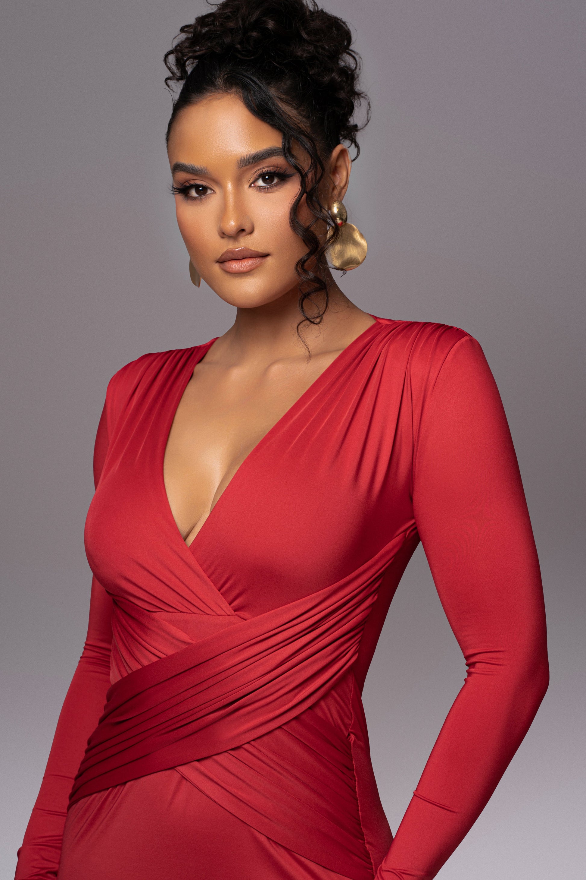 Red Rowan Plunge Maxi Dress JLUXLABEL