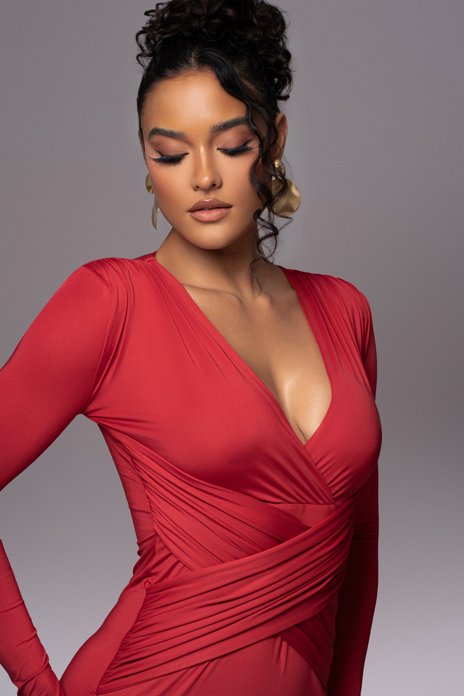 Red Rowan Plunge Maxi Dress JLUXLABEL