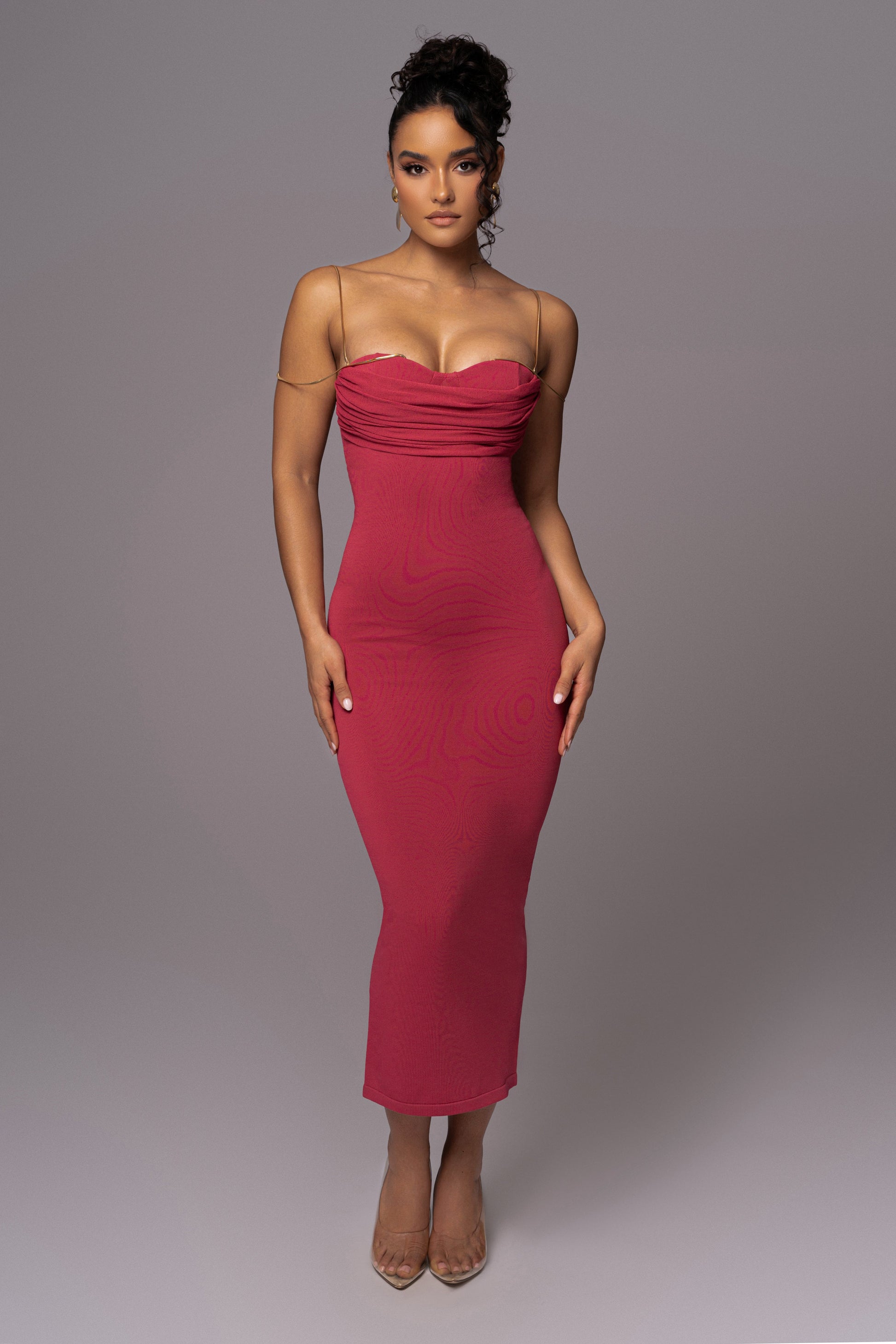 Pink La Lune Drape Midi Dress JLUXLABEL