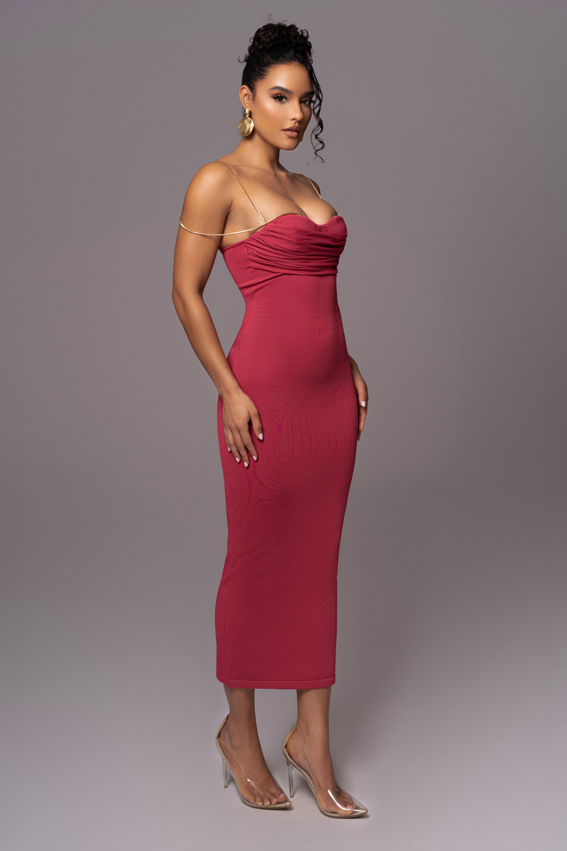 Pink La Lune Drape Midi Dress JLUXLABEL