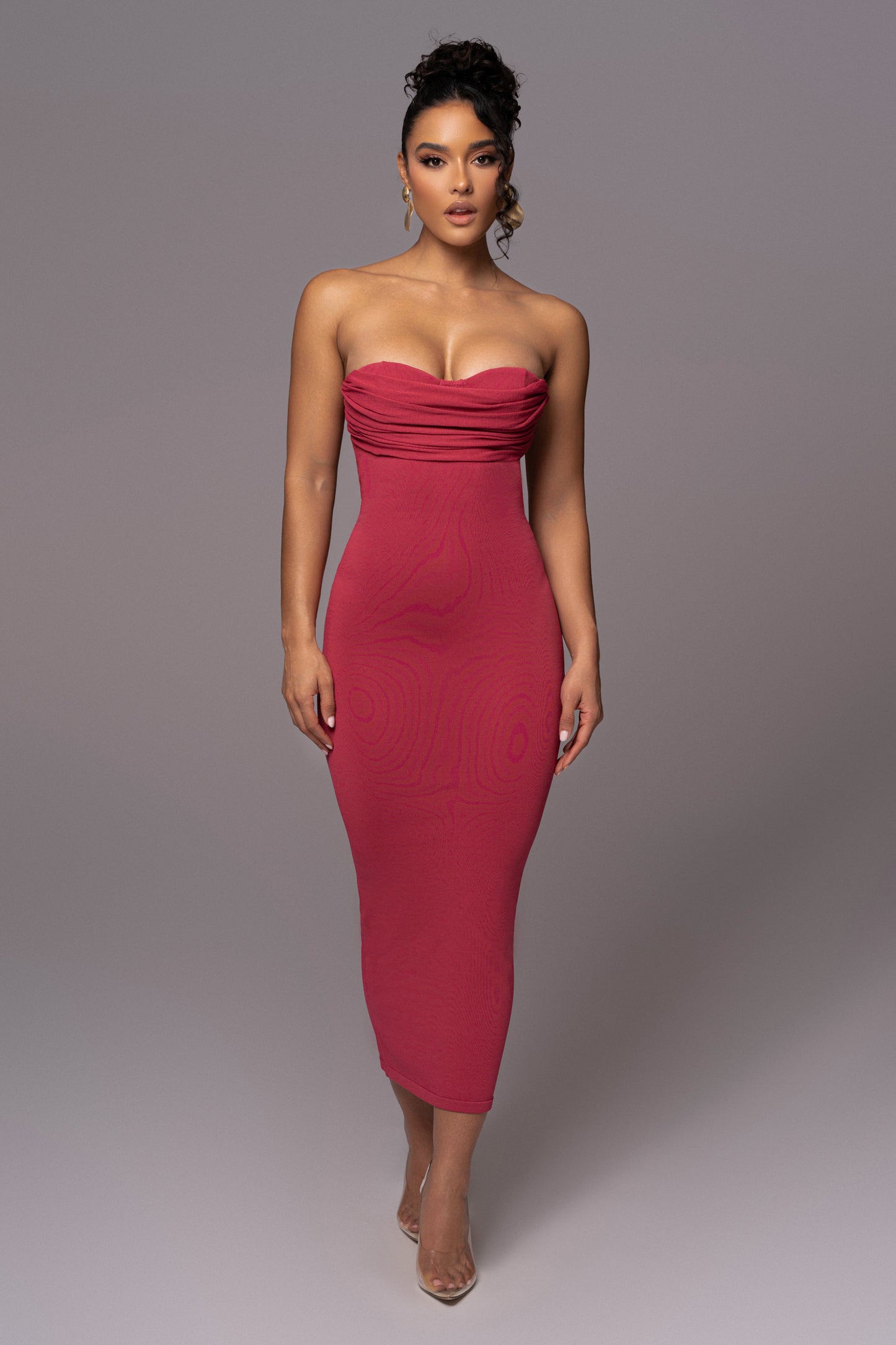 Pink La Lune Drape Midi Dress JLUXLABEL
