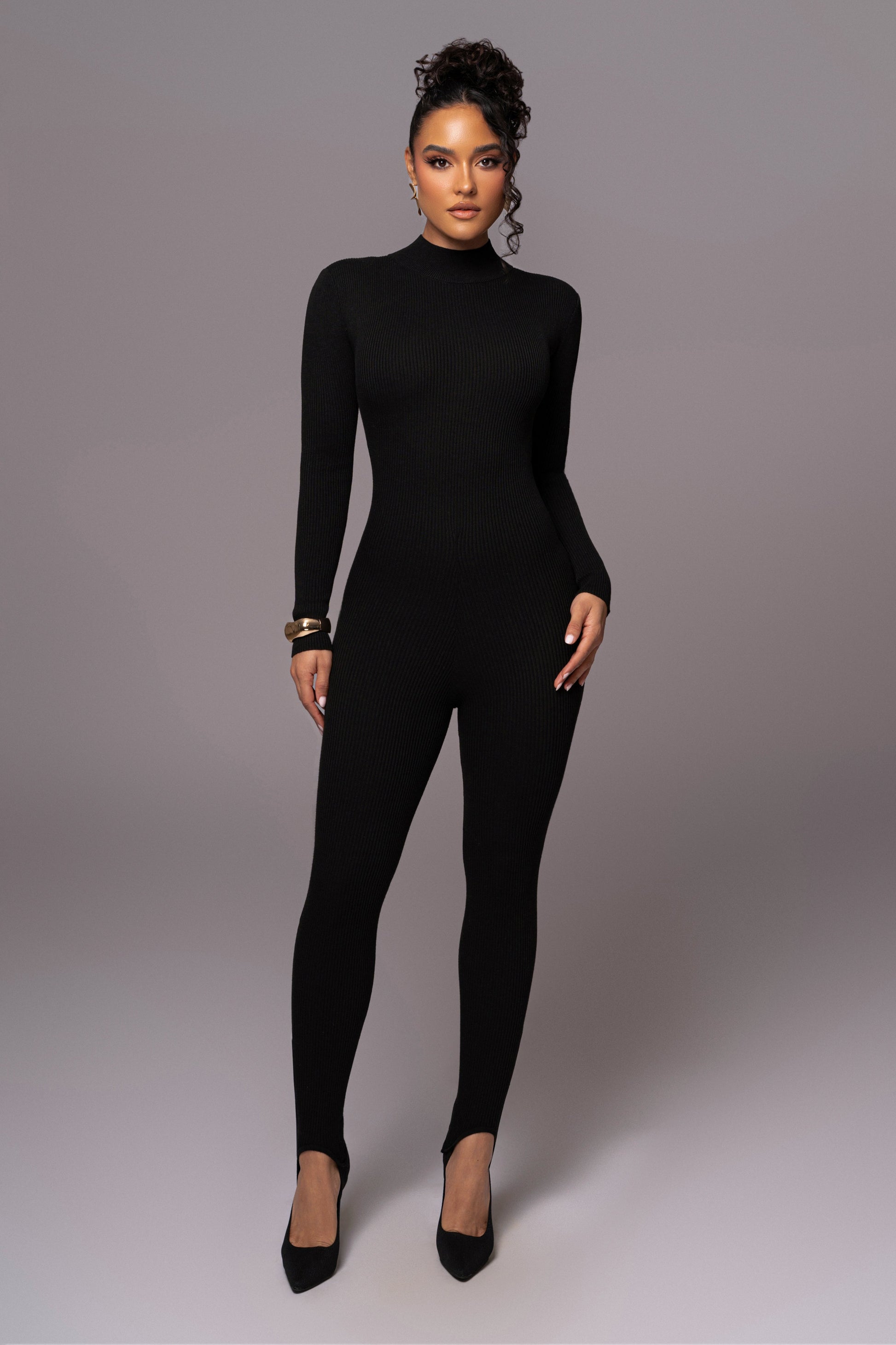 Black Minna Mock Neck Jumpsuit JLUXLABEL