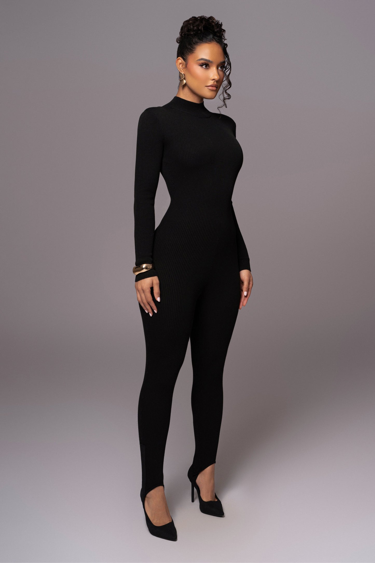 Black Minna Mock Neck Jumpsuit JLUXLABEL