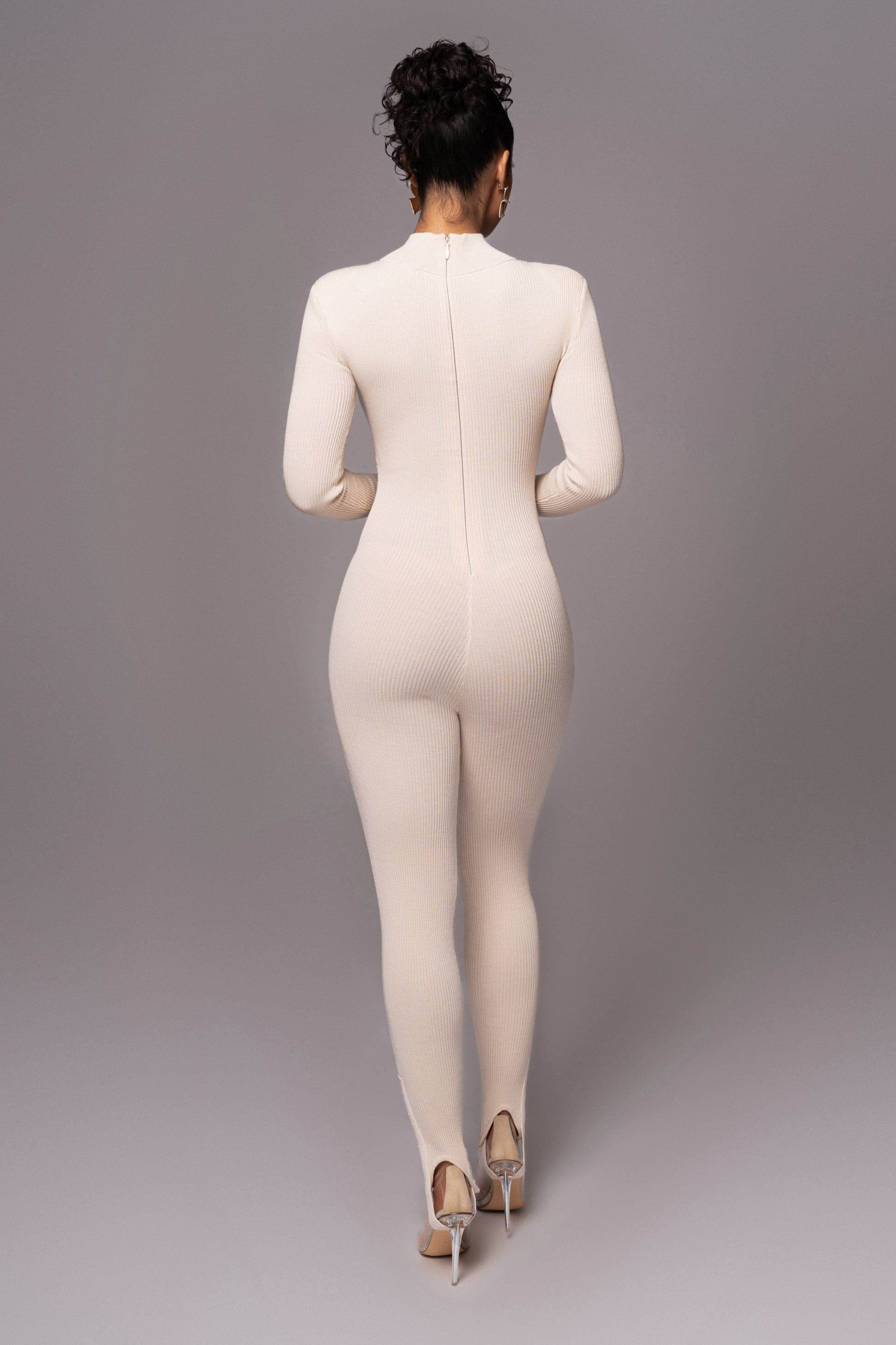 Beige Minna Mock Neck Jumpsuit JLUXLABEL