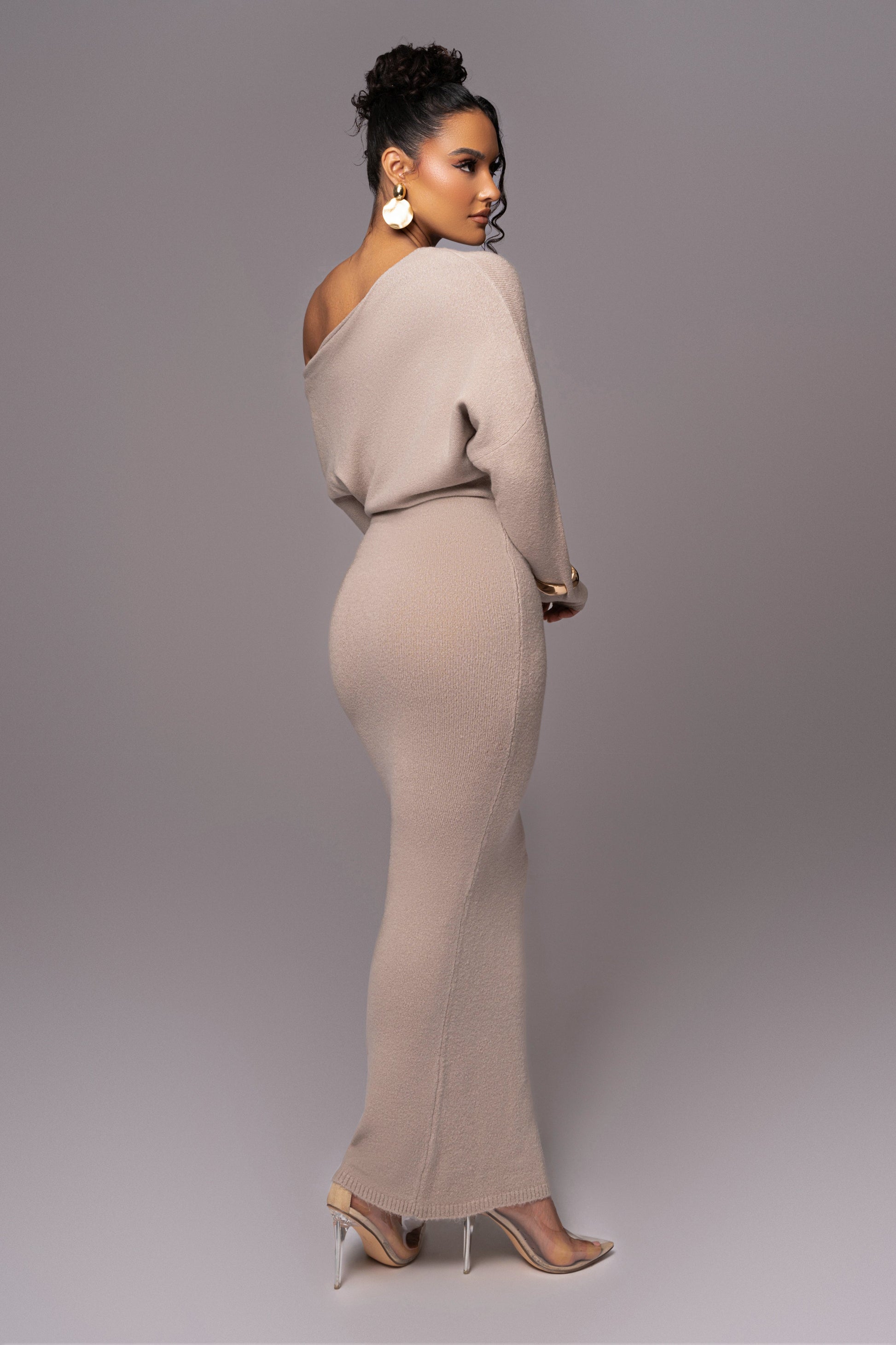 Beige Maddux Asymmetrical Maxi Dress JLUXLABEL