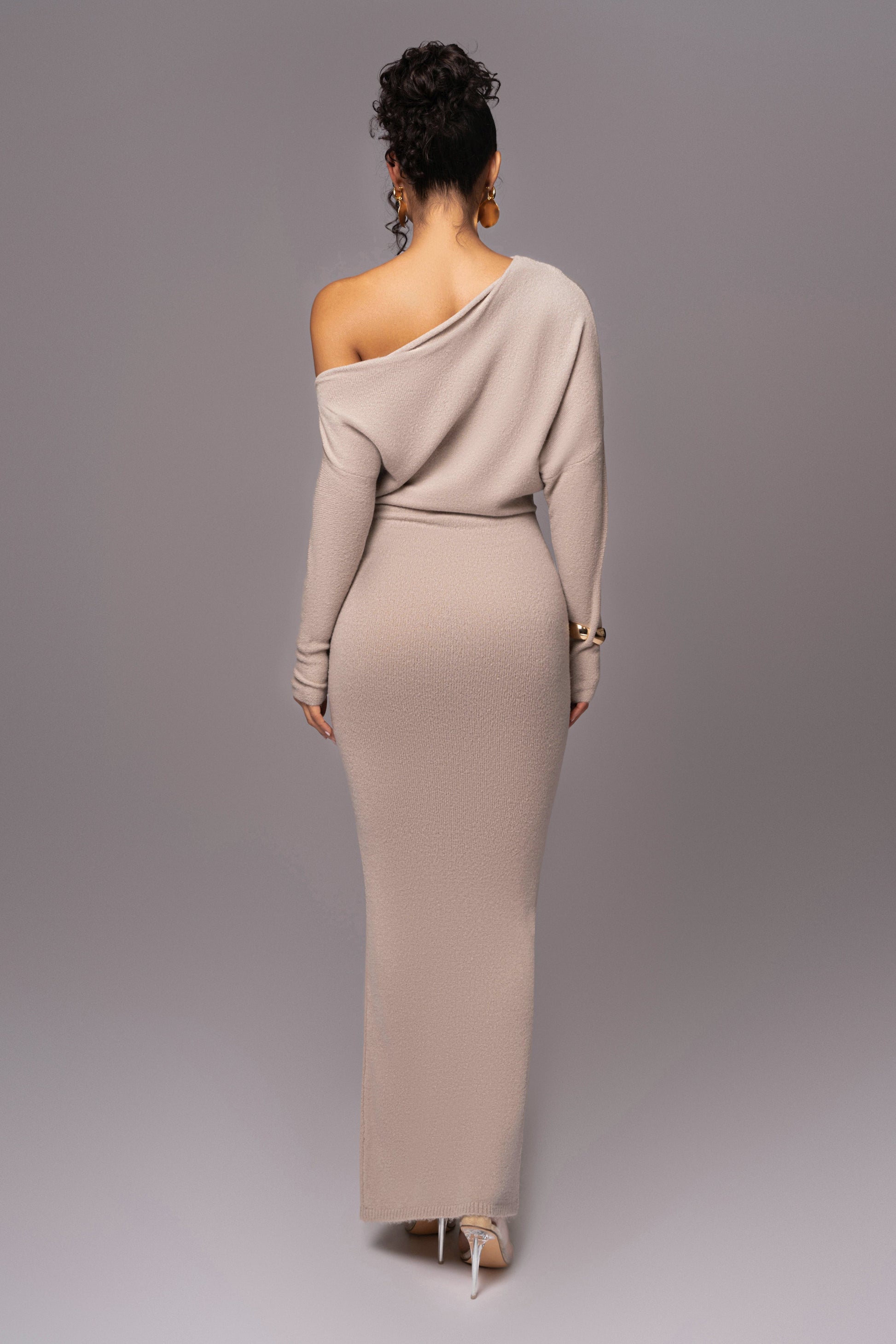 Beige Maddux Asymmetrical Maxi Dress JLUXLABEL