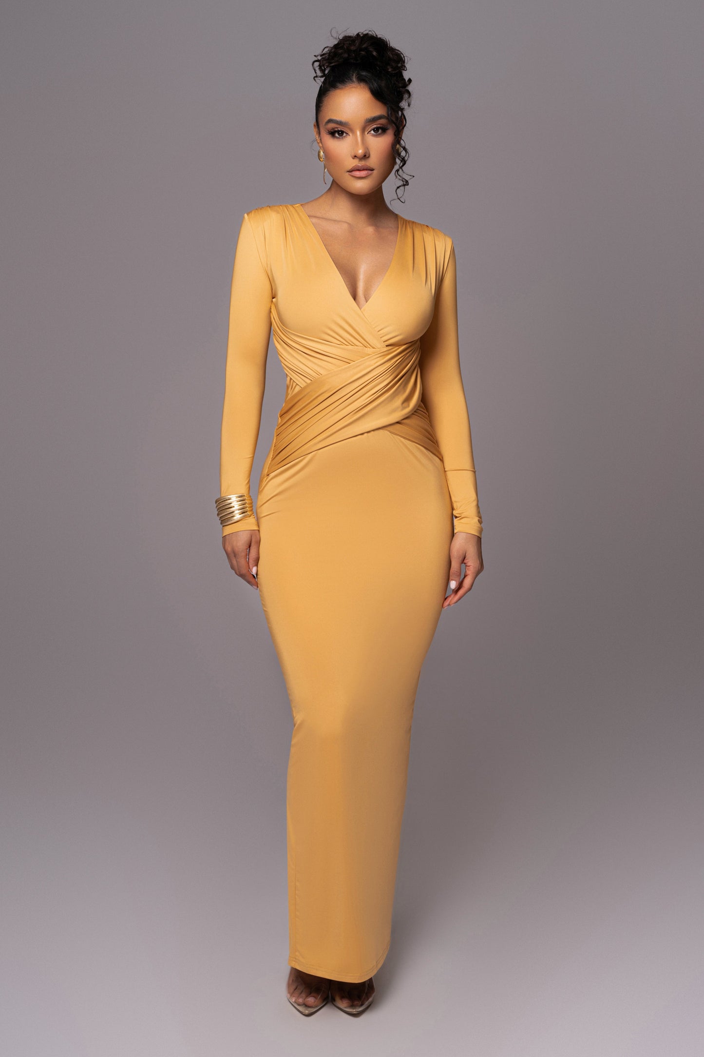Yellow Rowan Plunge Maxi Dress JLUXLABEL