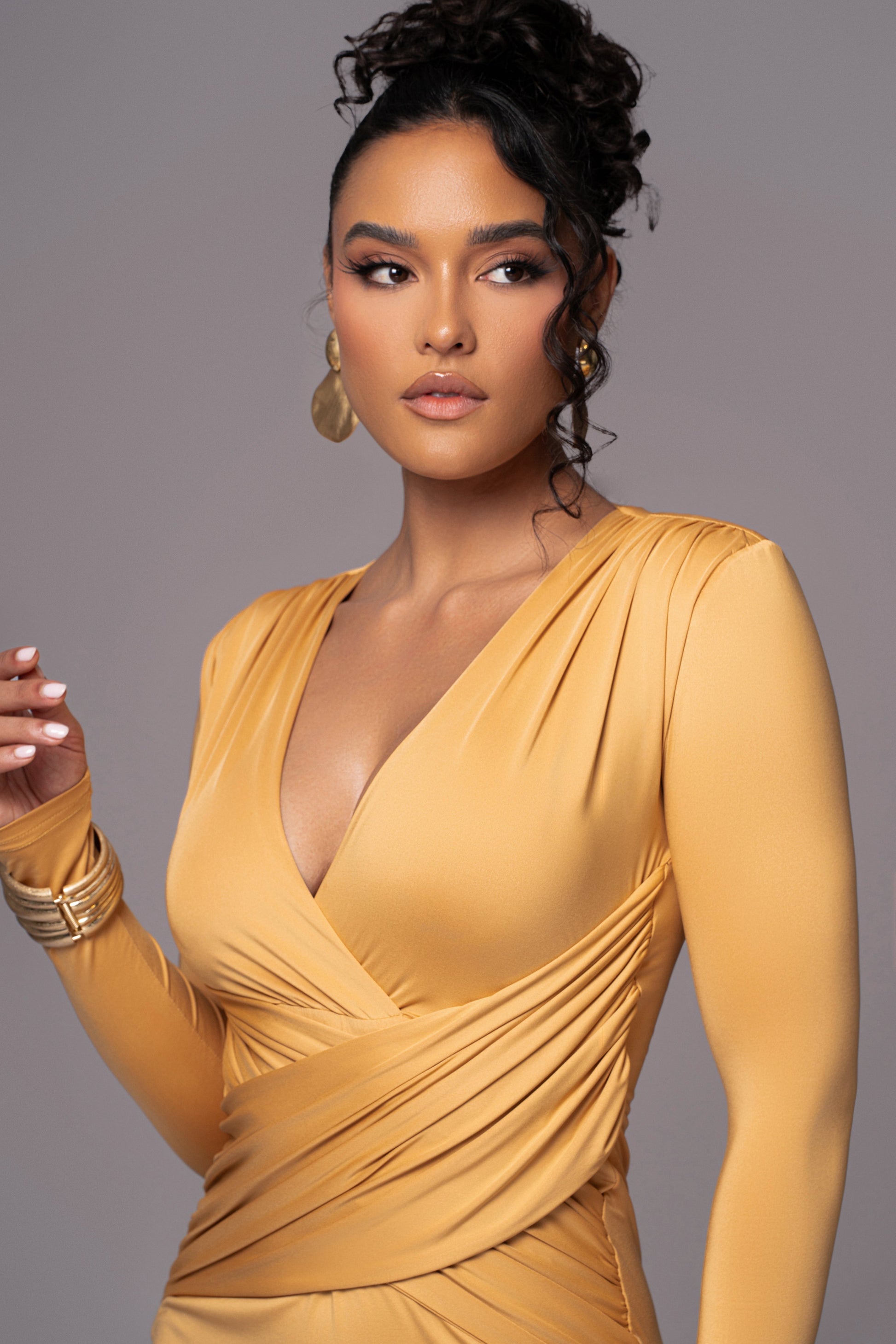 Yellow Rowan Plunge Maxi Dress JLUXLABEL