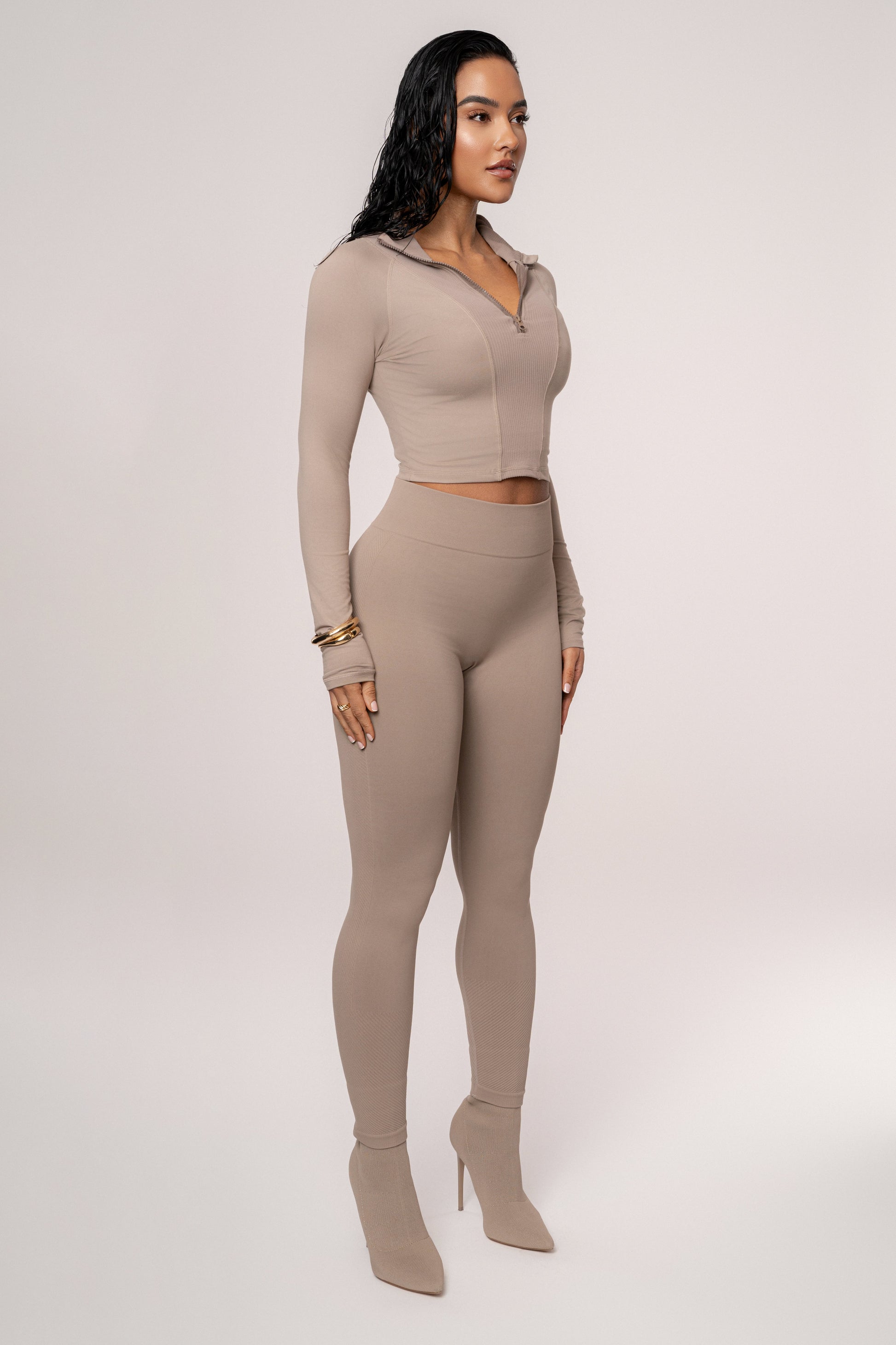 Beige Momentum Ribbed Top JLUXLABEL