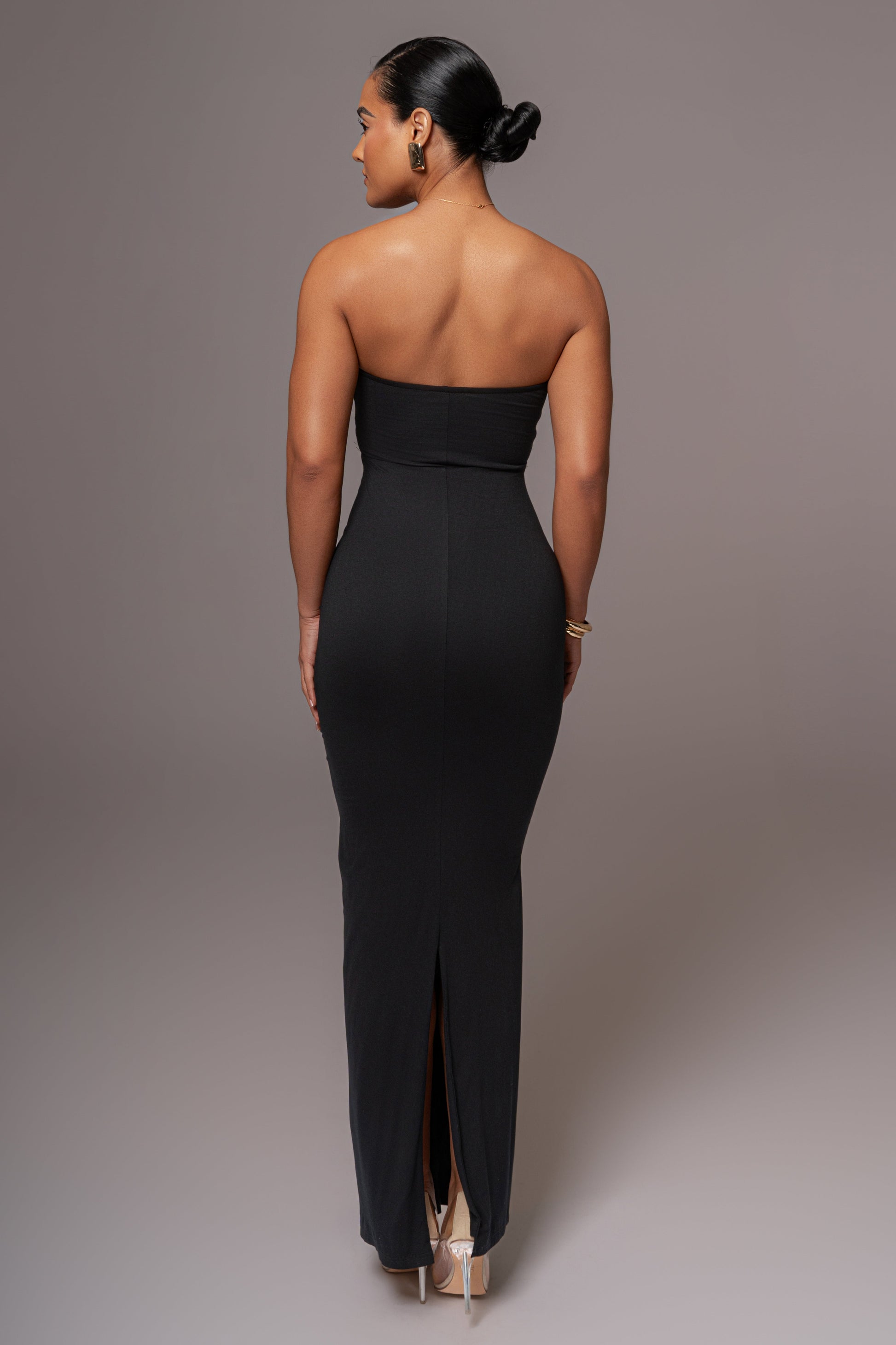 Black Strapless Drape Maxi Dress JLUXLABEL