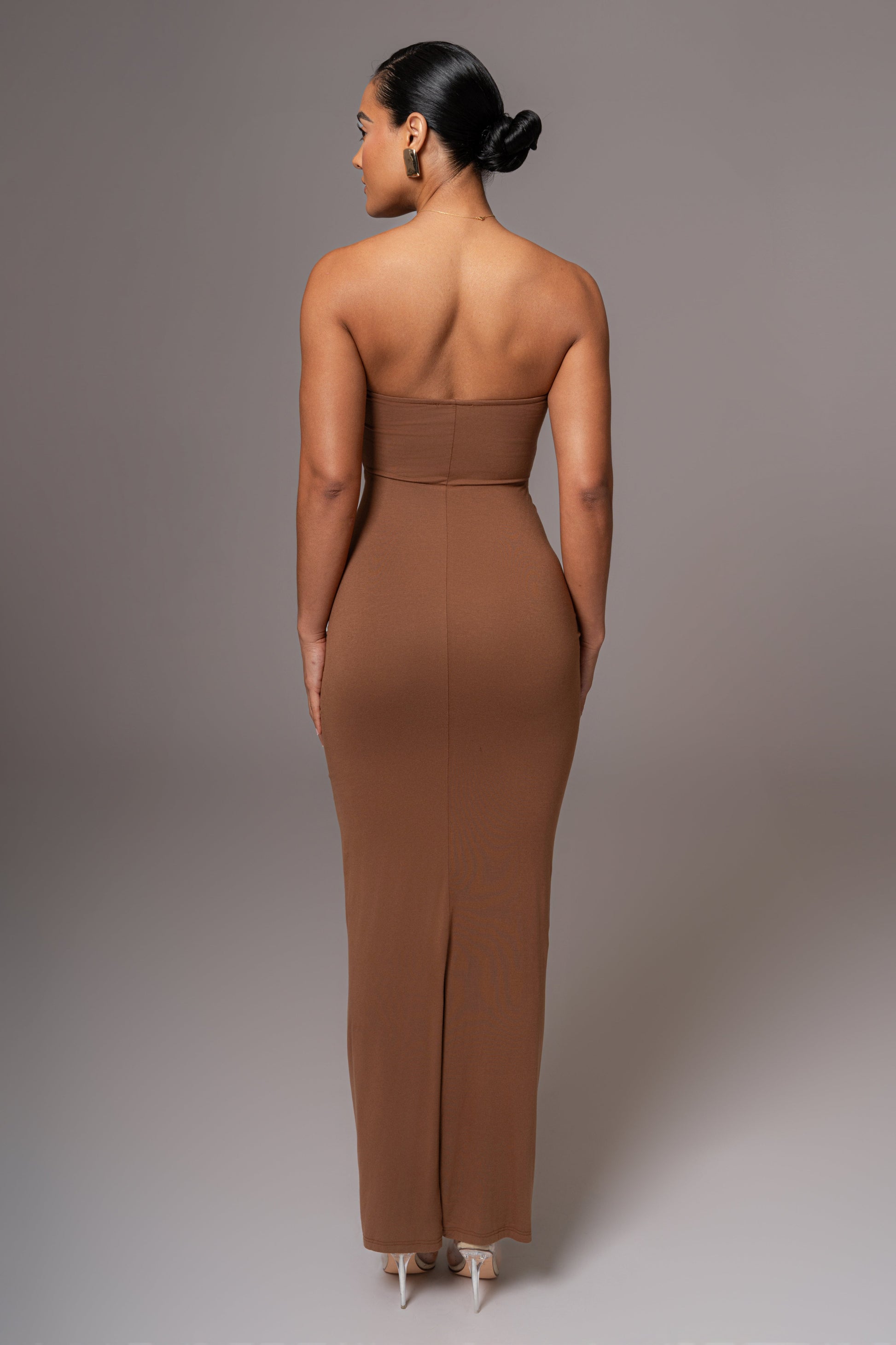 Chocolate Strapless Drape Maxi Dress JLUXLABEL