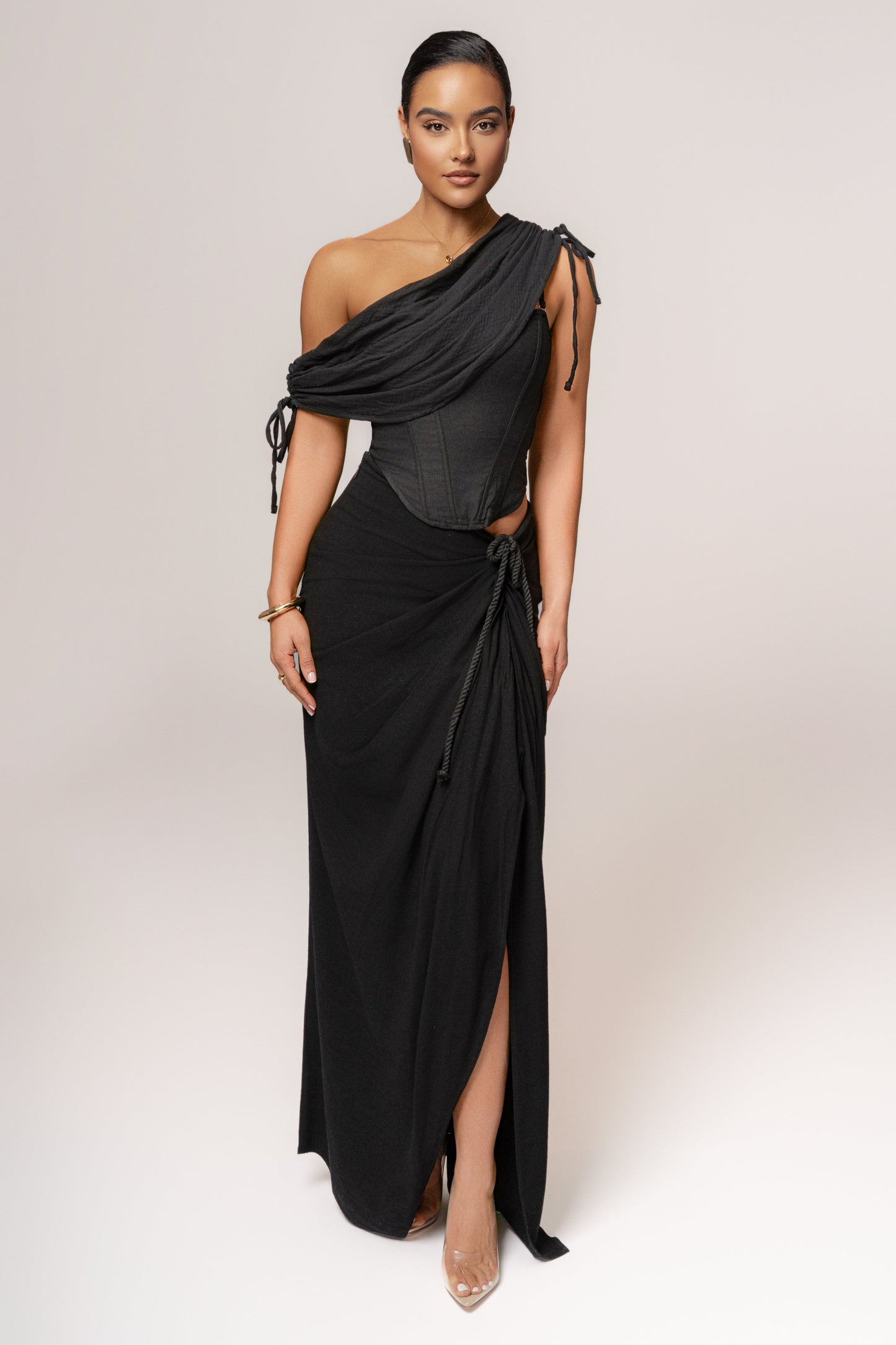Black New Obsession Draped Top JLUXLABEL