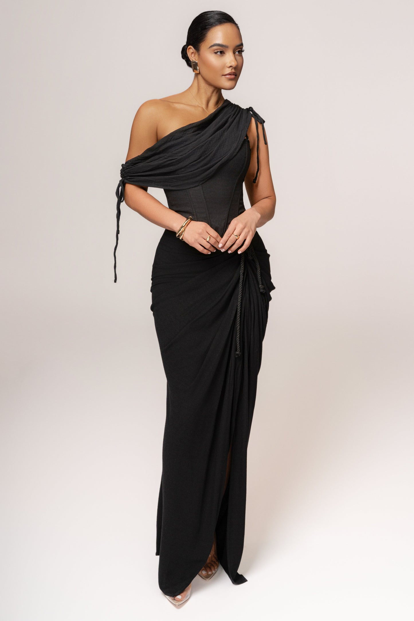 Black New Obsession Draped Top JLUXLABEL