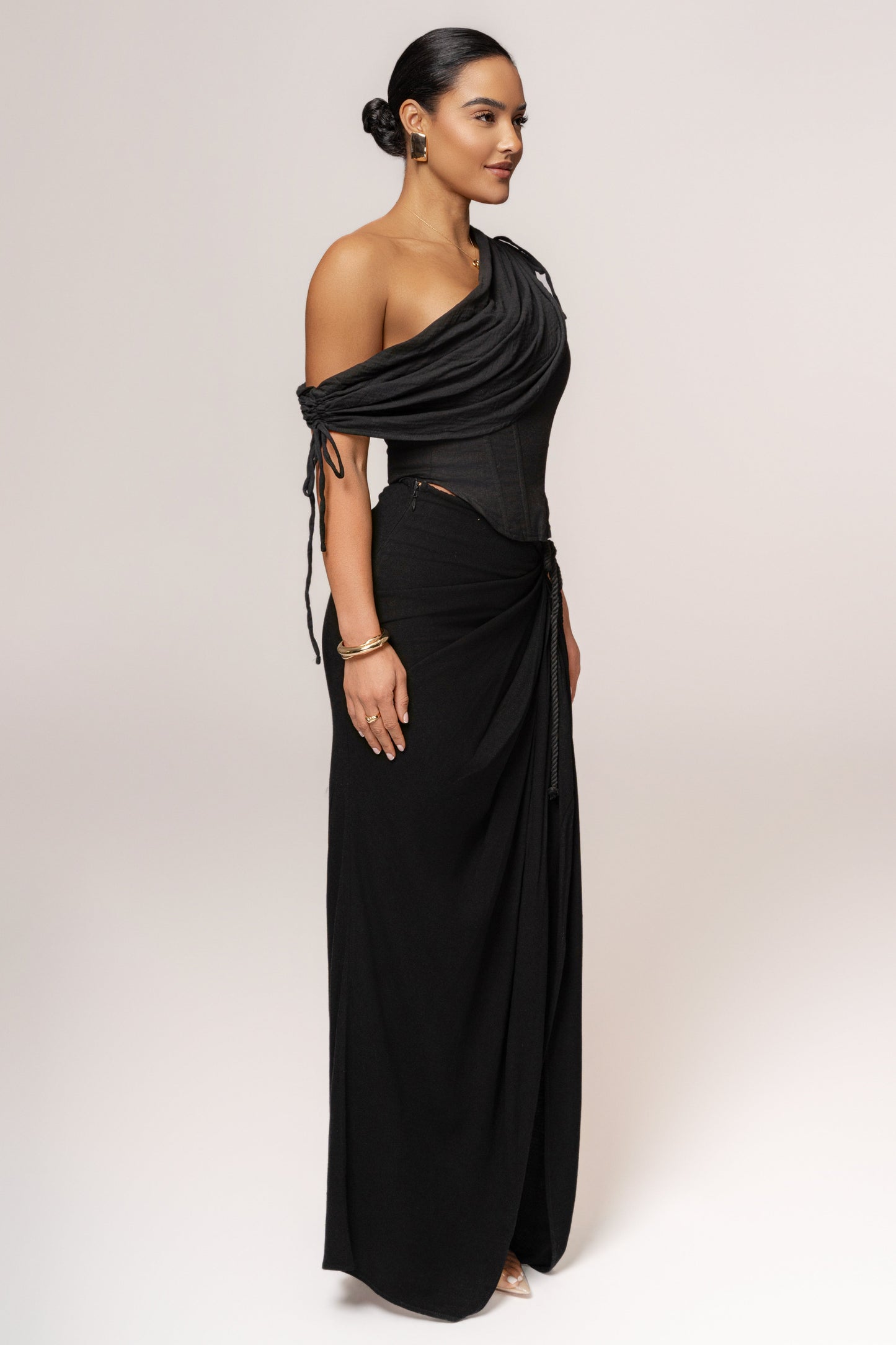 Black New Obsession Draped Top JLUXLABEL