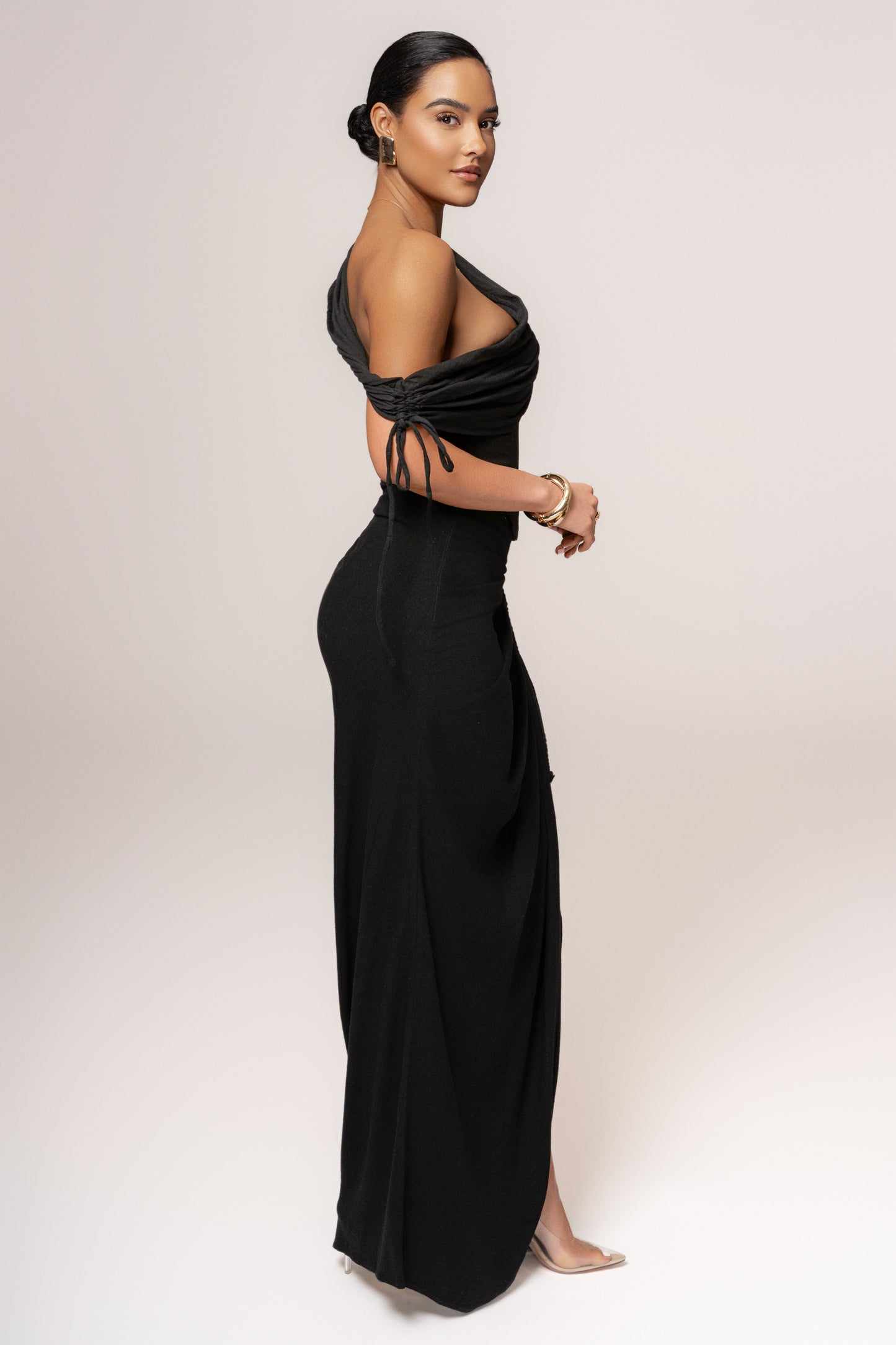 Black New Obsession Draped Top JLUXLABEL