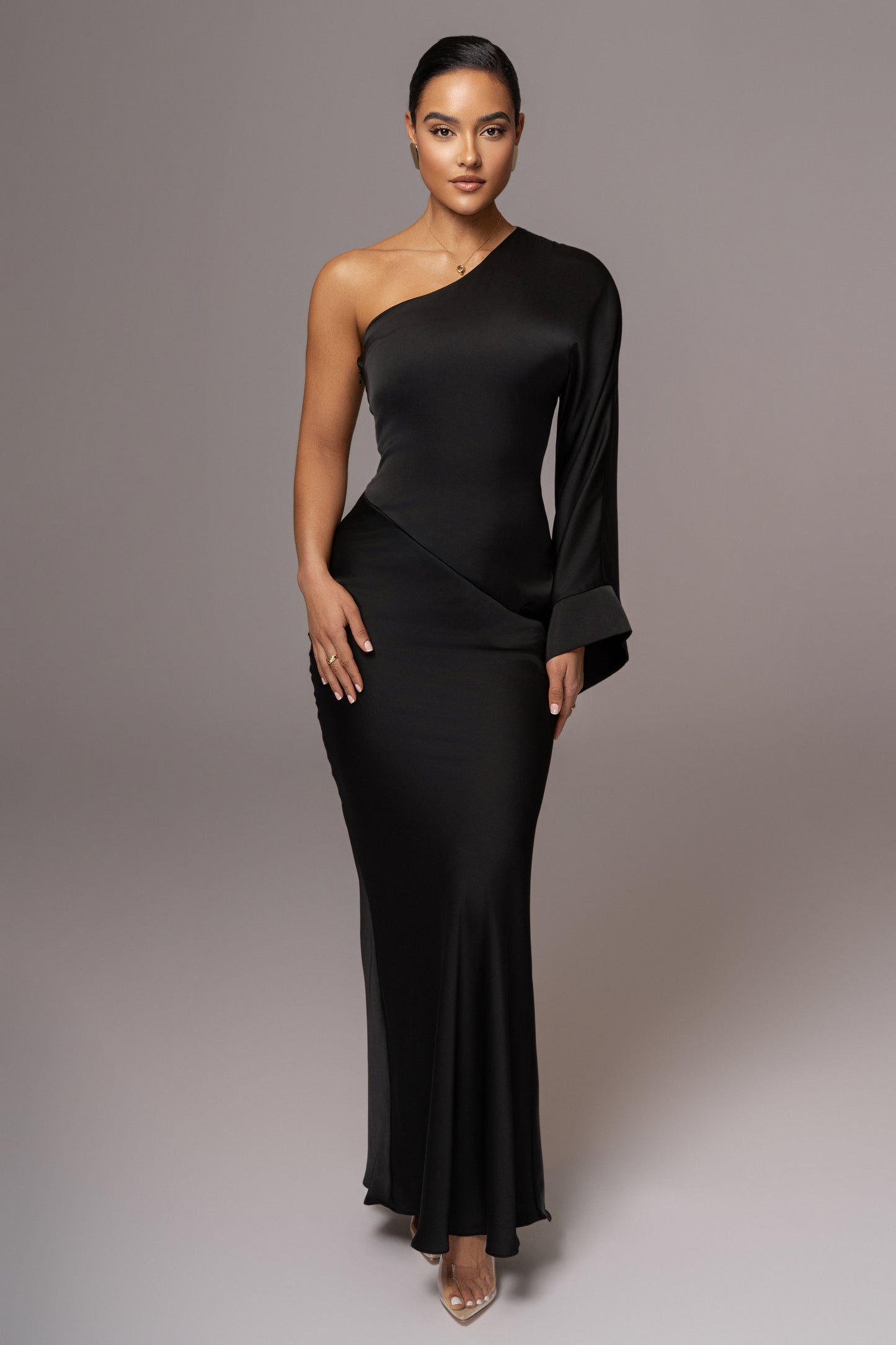 Black Femme Drape Maxi Dress JLUXLABEL