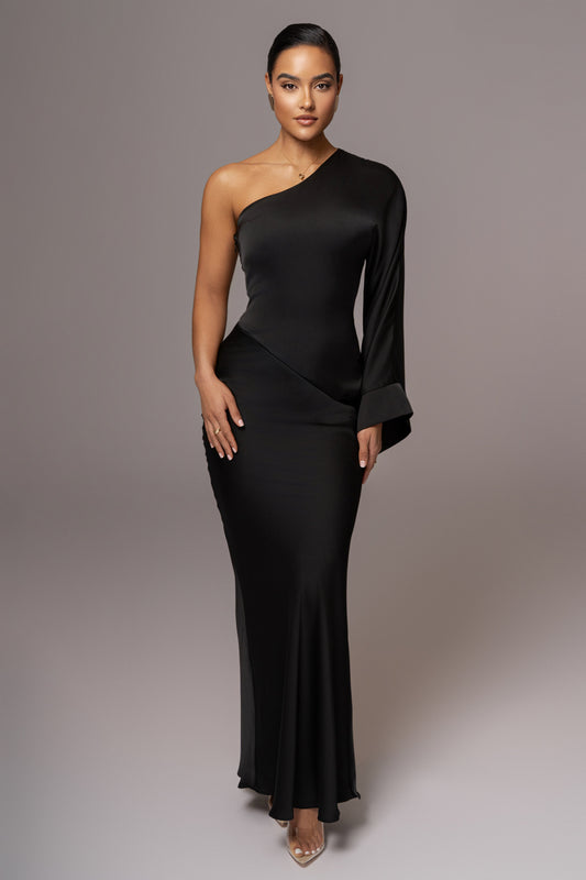 Black Femme Drape Maxi Dress JLUXLABEL