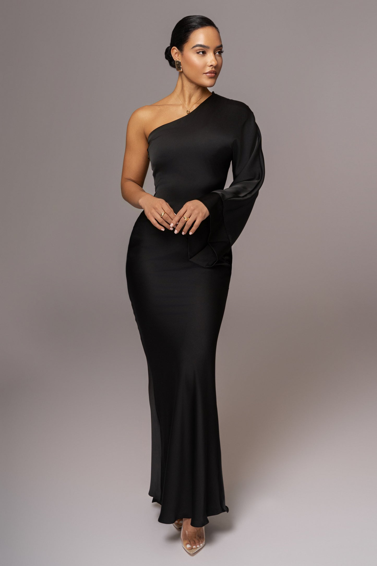 Black Femme Drape Maxi Dress JLUXLABEL