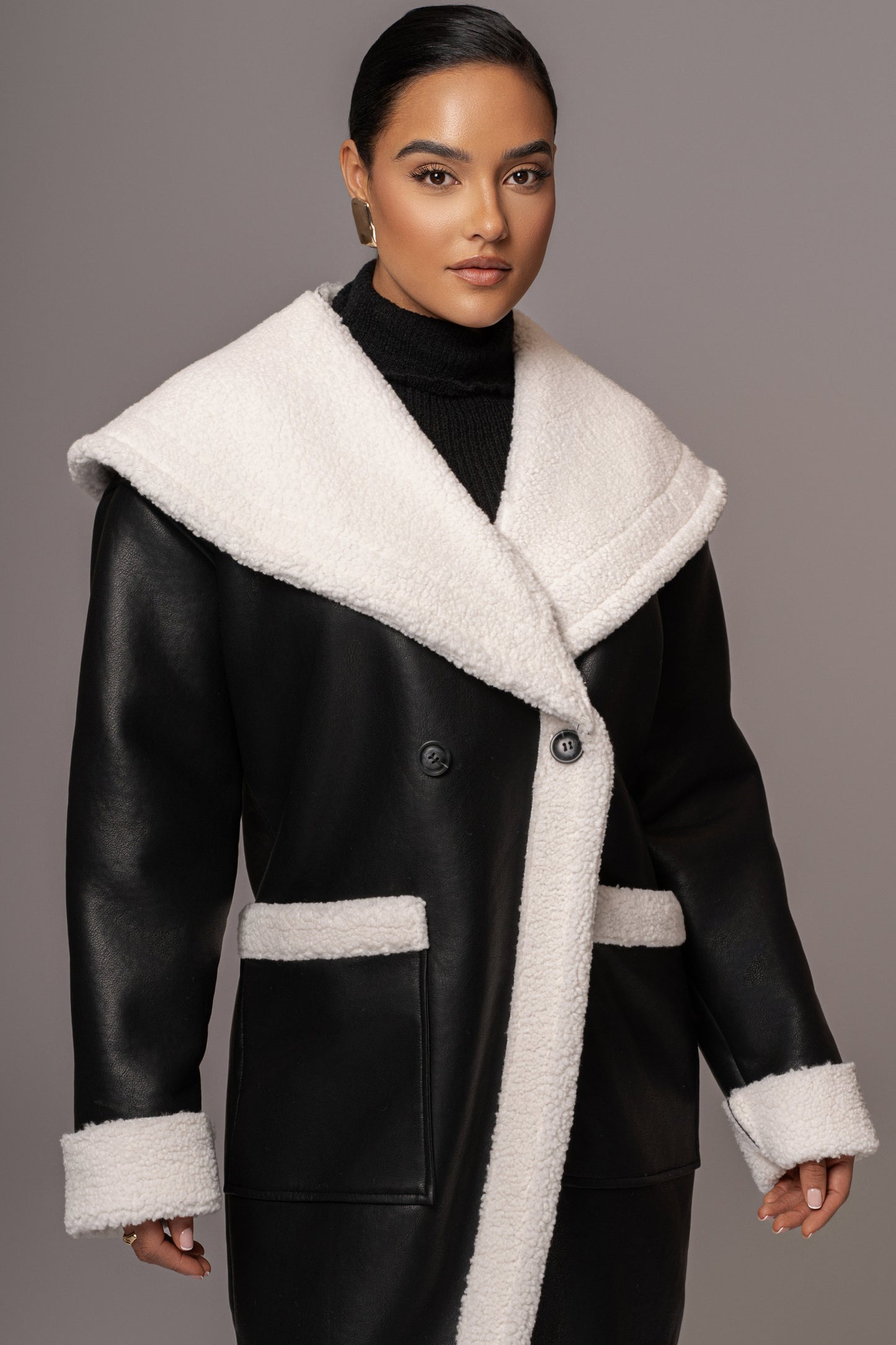 Black Jaida Reversible Teddy Coat JLUXLABEL