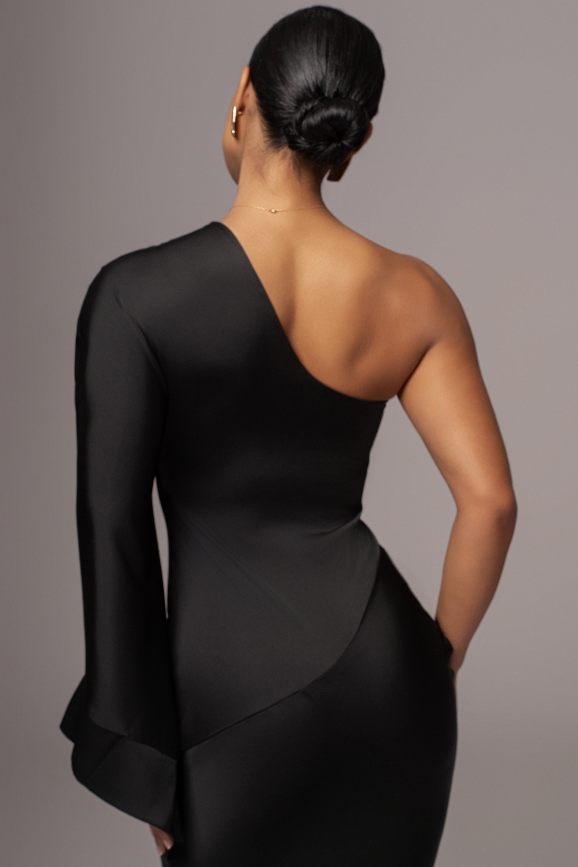 Black Femme Drape Maxi Dress JLUXLABEL