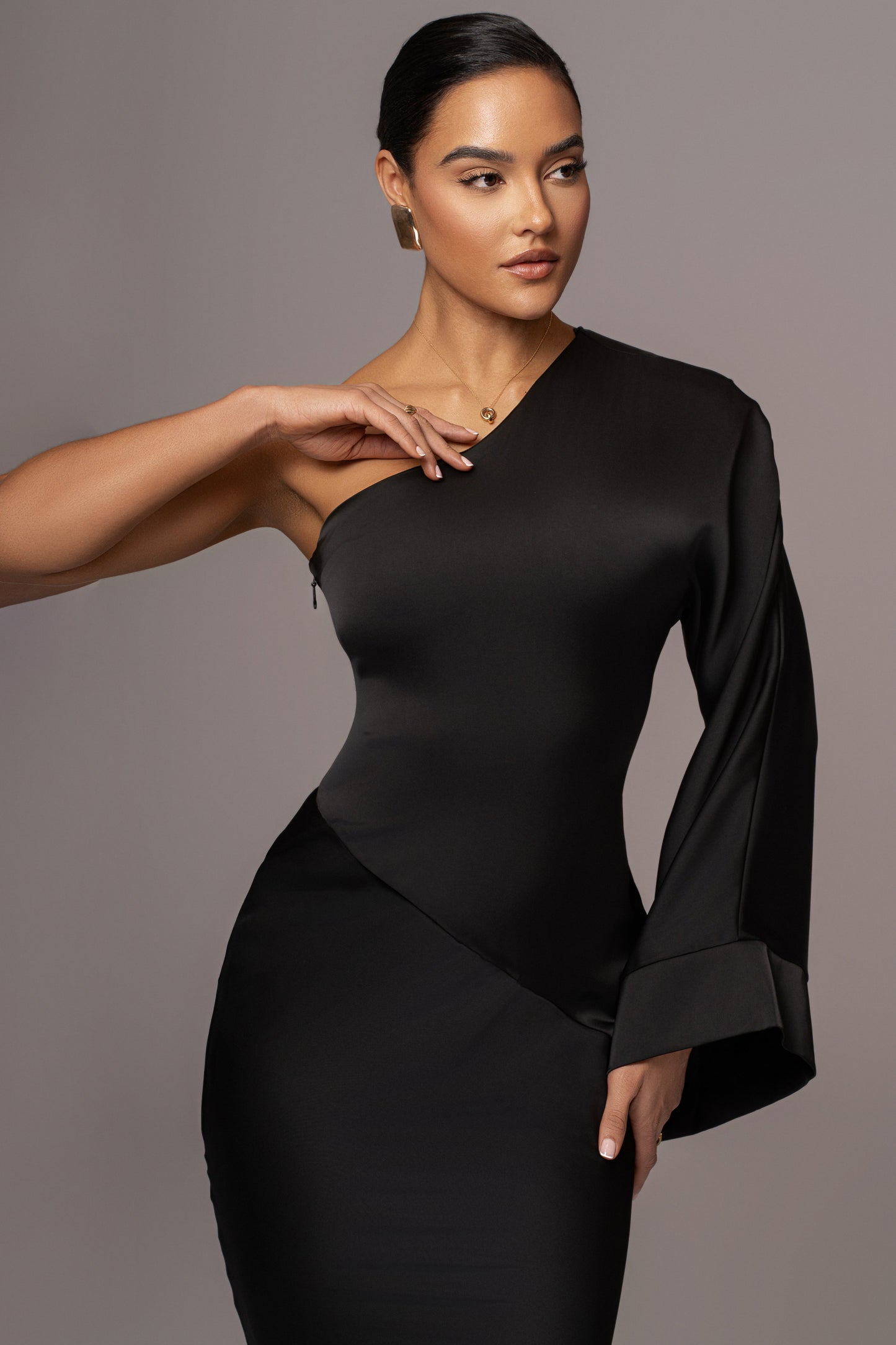 Black Femme Drape Maxi Dress JLUXLABEL